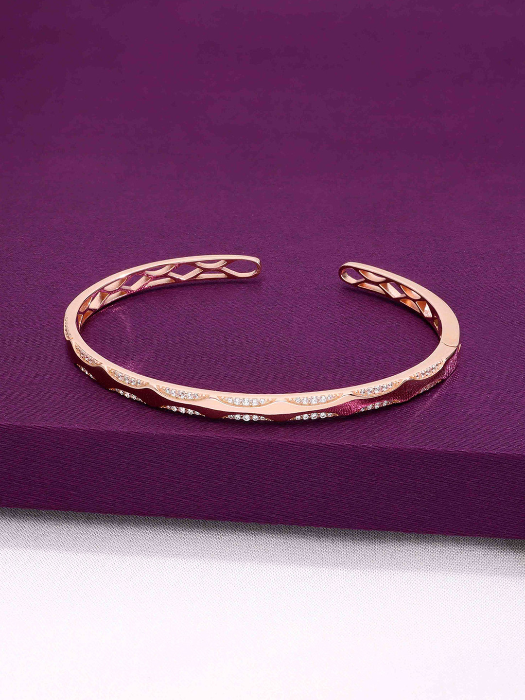 KAI JEWEL Sterling Silver Rose Gold-Plated AD Stunning Semi Zircon Silver Bangle Bracelet