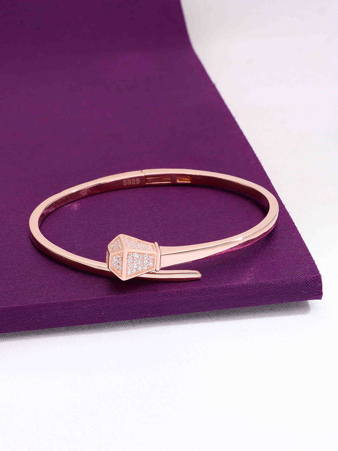 KAI JEWEL 925 Sterling Silver Rose Gold-Plated AD Epitome Zircon Silver Bangle Bracelet