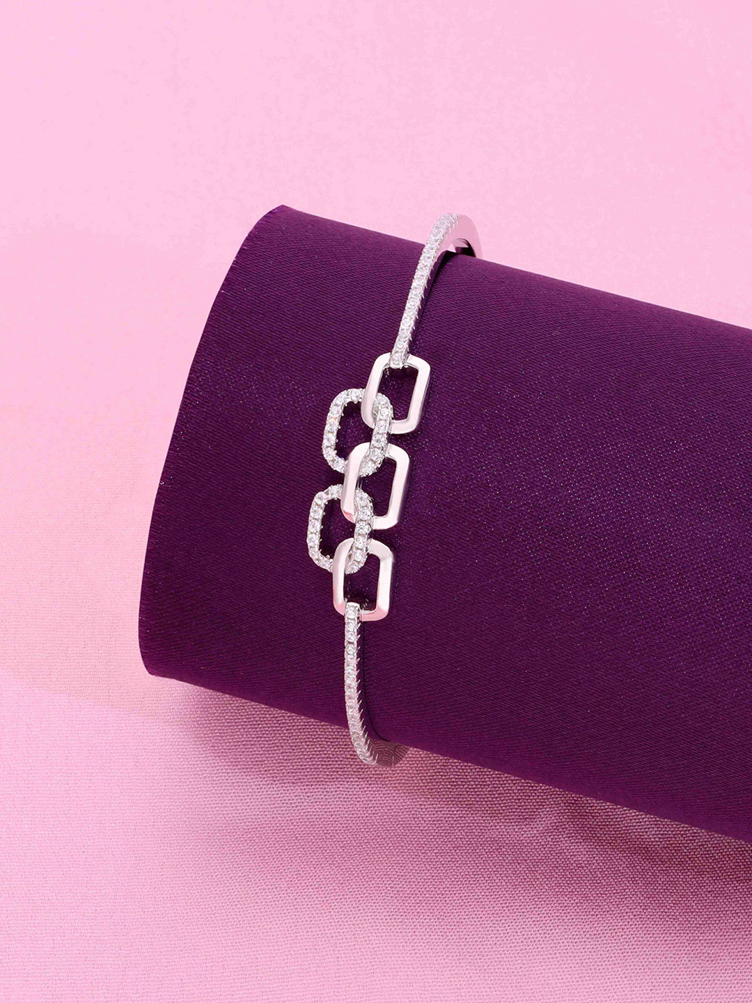 KAI JEWEL Sterling Silver Rhodium-Plated Stunning Intertwined Chain Silver Bangle Bracelet