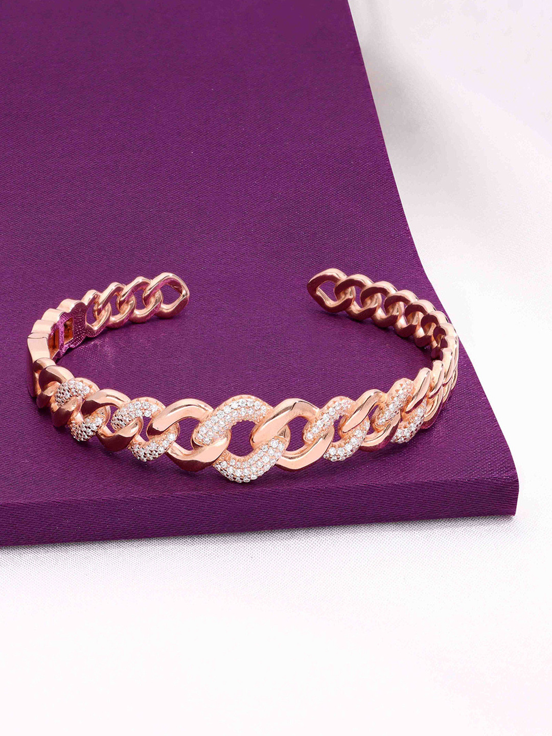 KAI JEWEL Sterling Silver Stunning Zircon Linked Chains Silver Cuff Bracelet