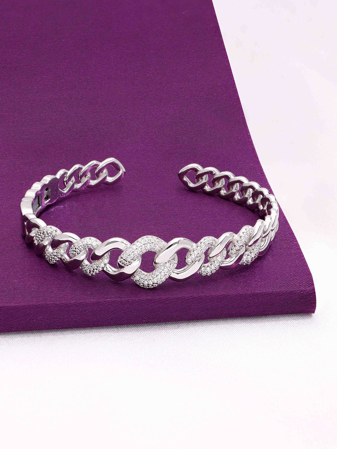 KAI JEWEL Sterling Silver Stunning Zircon Linked Chains Silver Bangle Bracelet