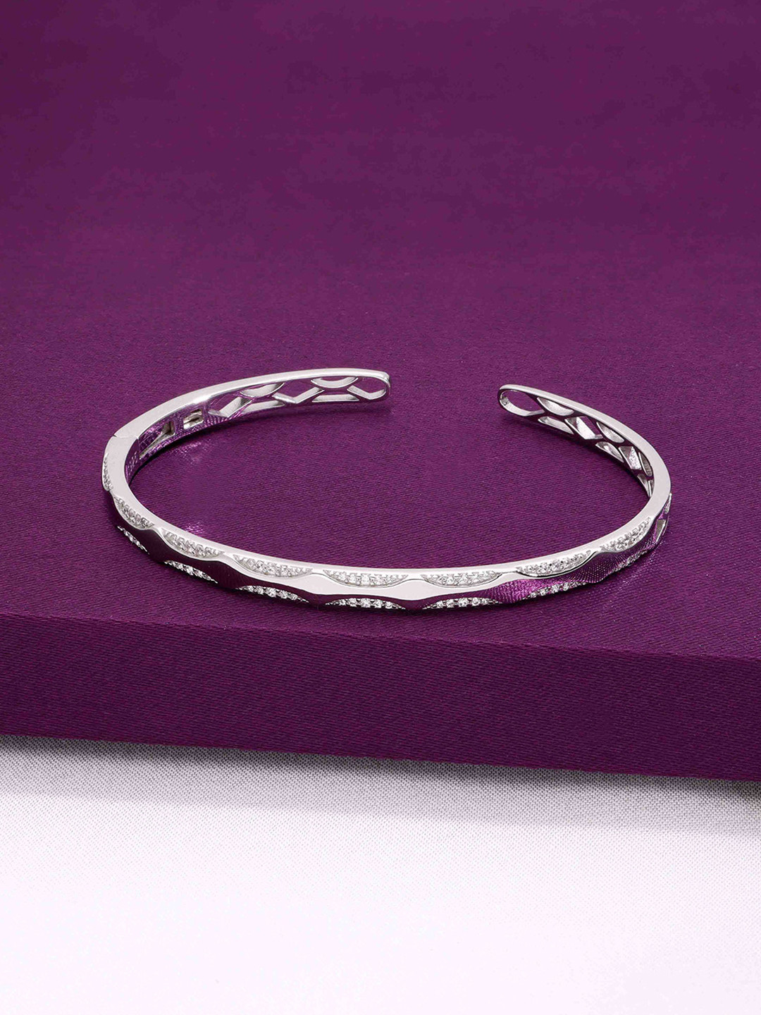 KAI JEWEL Sterling Silver Rhodium-Plated Stunning Semi Zircon Silver Bangle Bracelet
