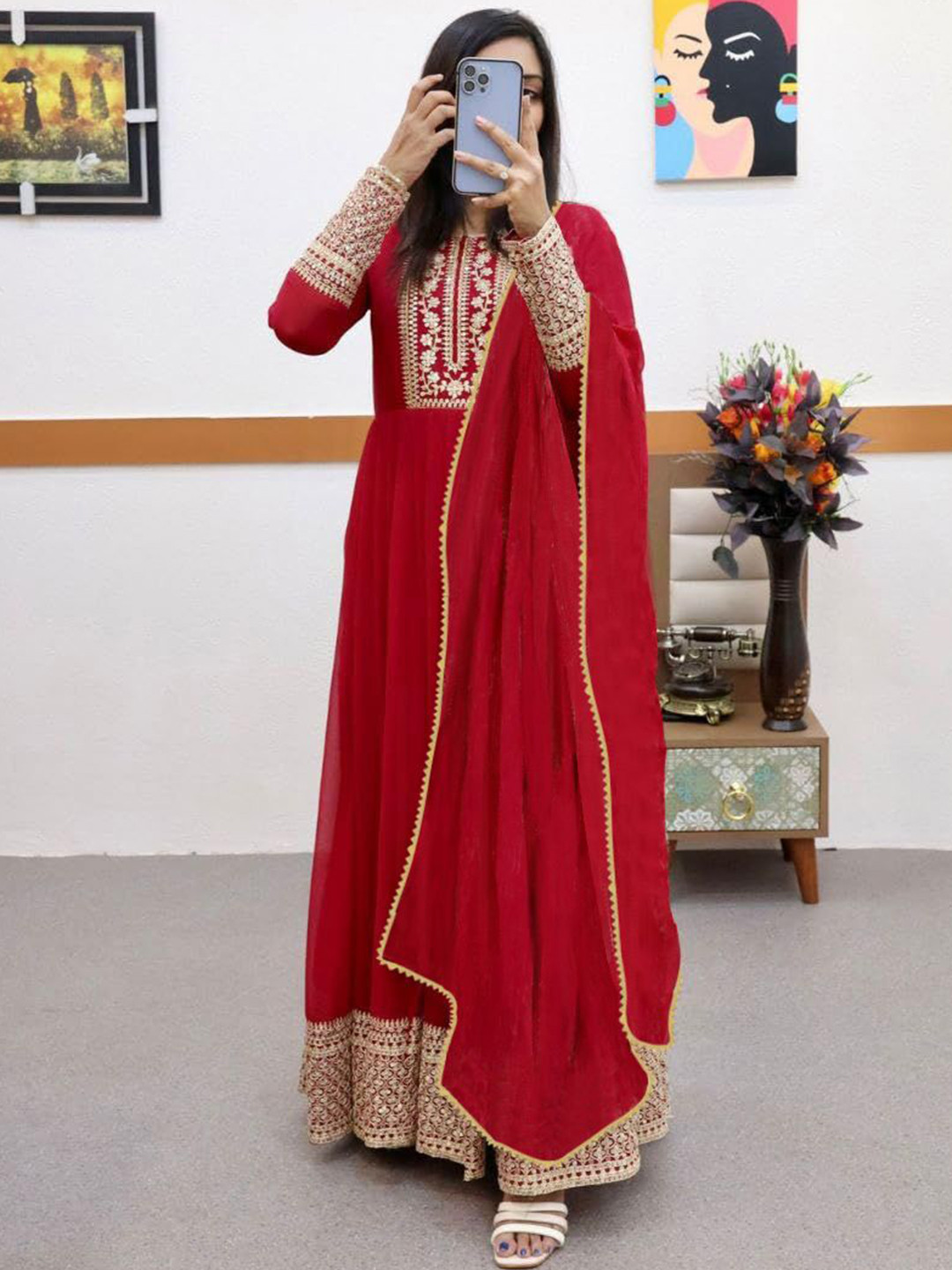 Kedar Fab Floral Embroidered Georgette Anarkali Ethnic Dresses With Dupatta