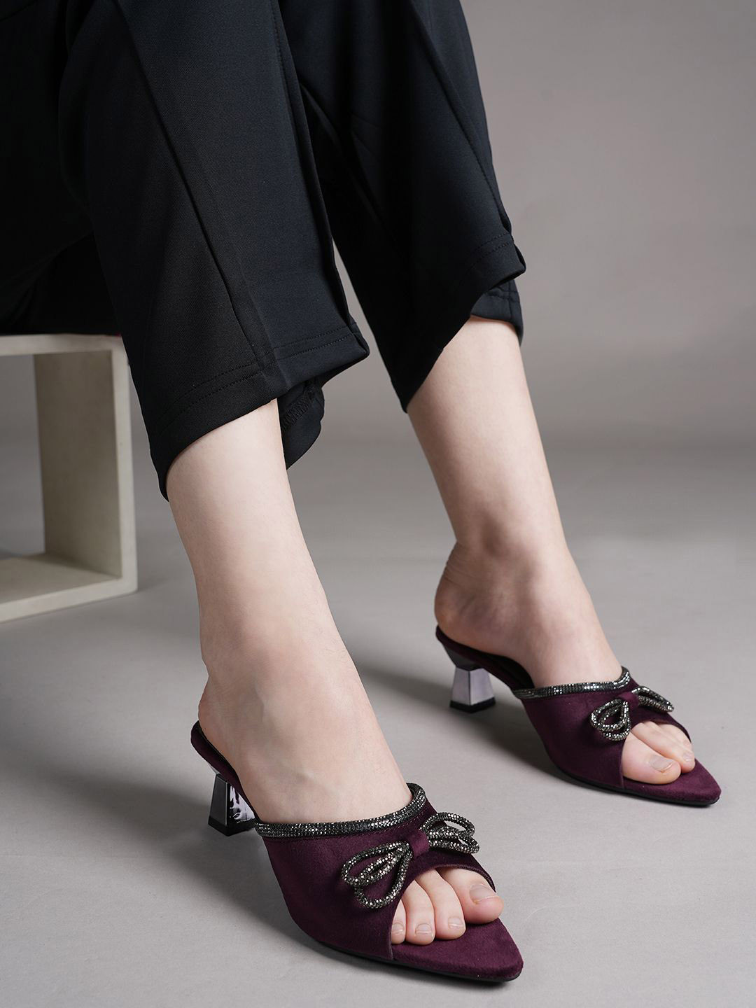 Lavie Embellished Velvet Kitten Peep Toes