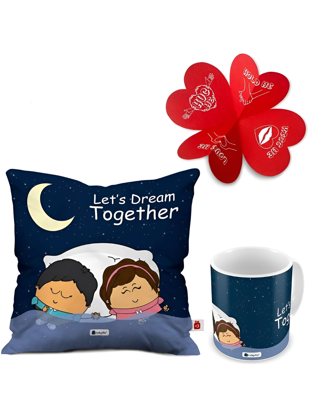 Indigifts Blue & White Cushion & Coffee Mug With Greeting Card