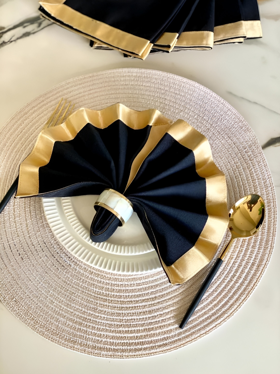 Mason Home Navy Blue & Gold-Toned 6 Pieces Pure Cotton Table Napkins