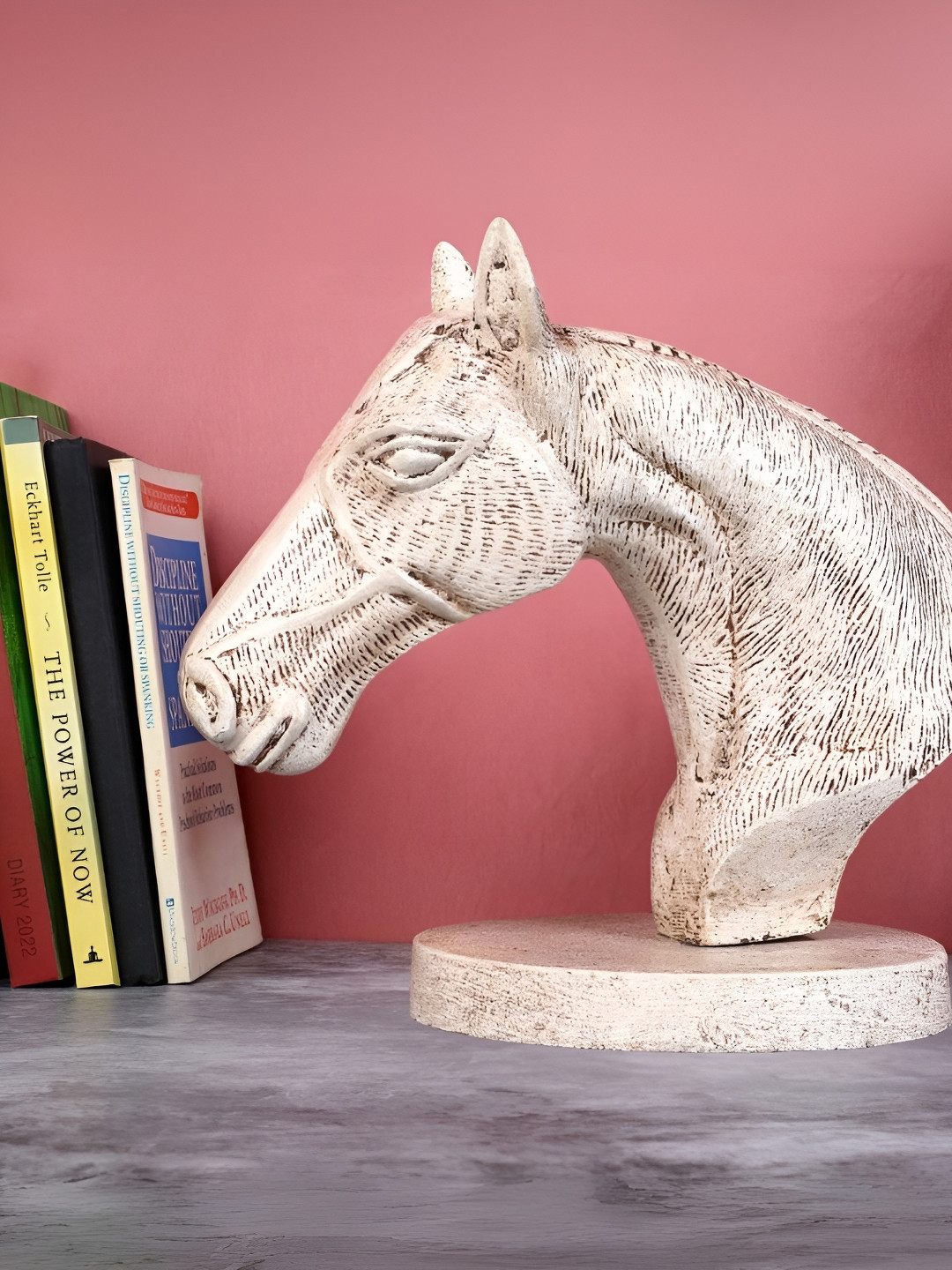 THE HOME CO. Horse Cream Metal Metallic Living Room Medium Showpiece - 10 Inches