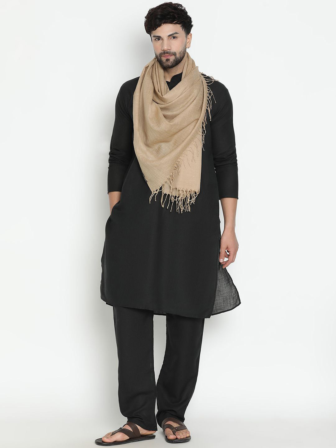 SHINGORA Men Woolen Dobby Shawl With Tasselled