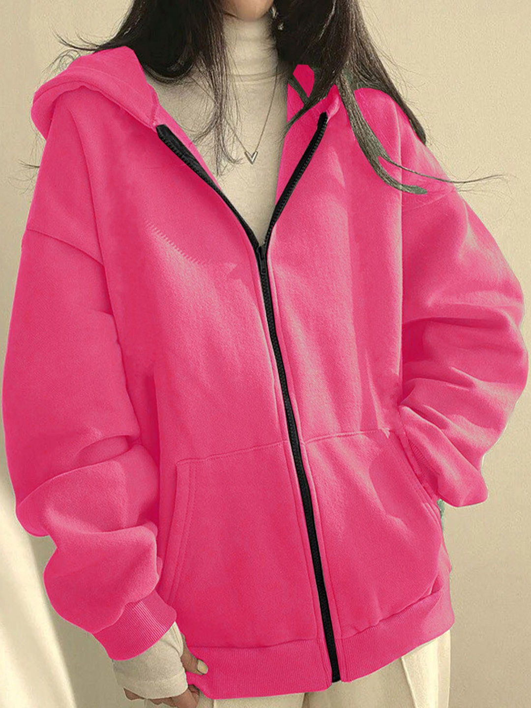 Kushi Flyer Women Hooded Solid Fleece Casual Bomber Jacket