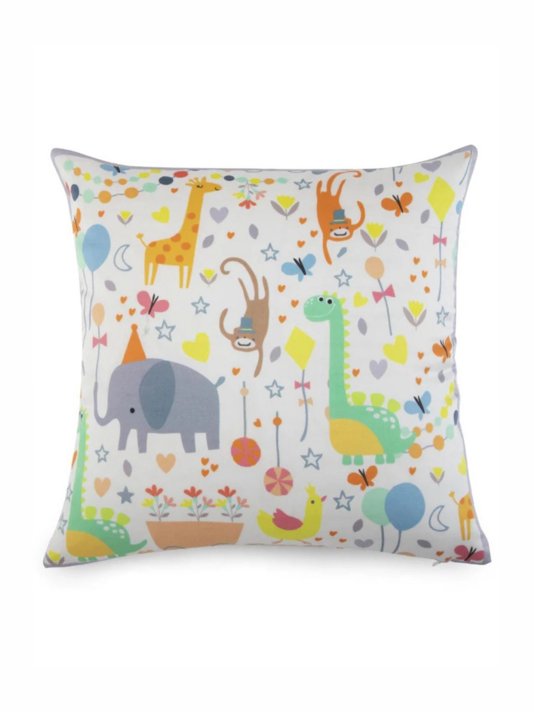 WAXWINGO Celebration Kids White & Green Cartoon Characters Square Cushion Cover