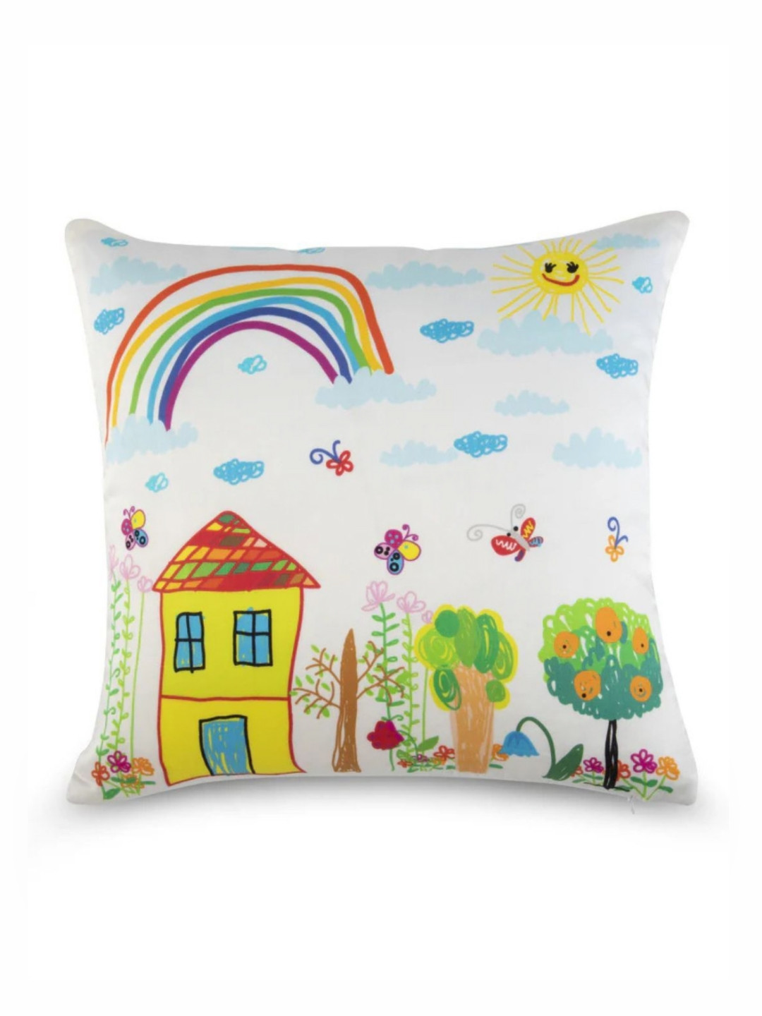 WAXWINGO White & Yellow Cartoon Characters Square Cushion Covers