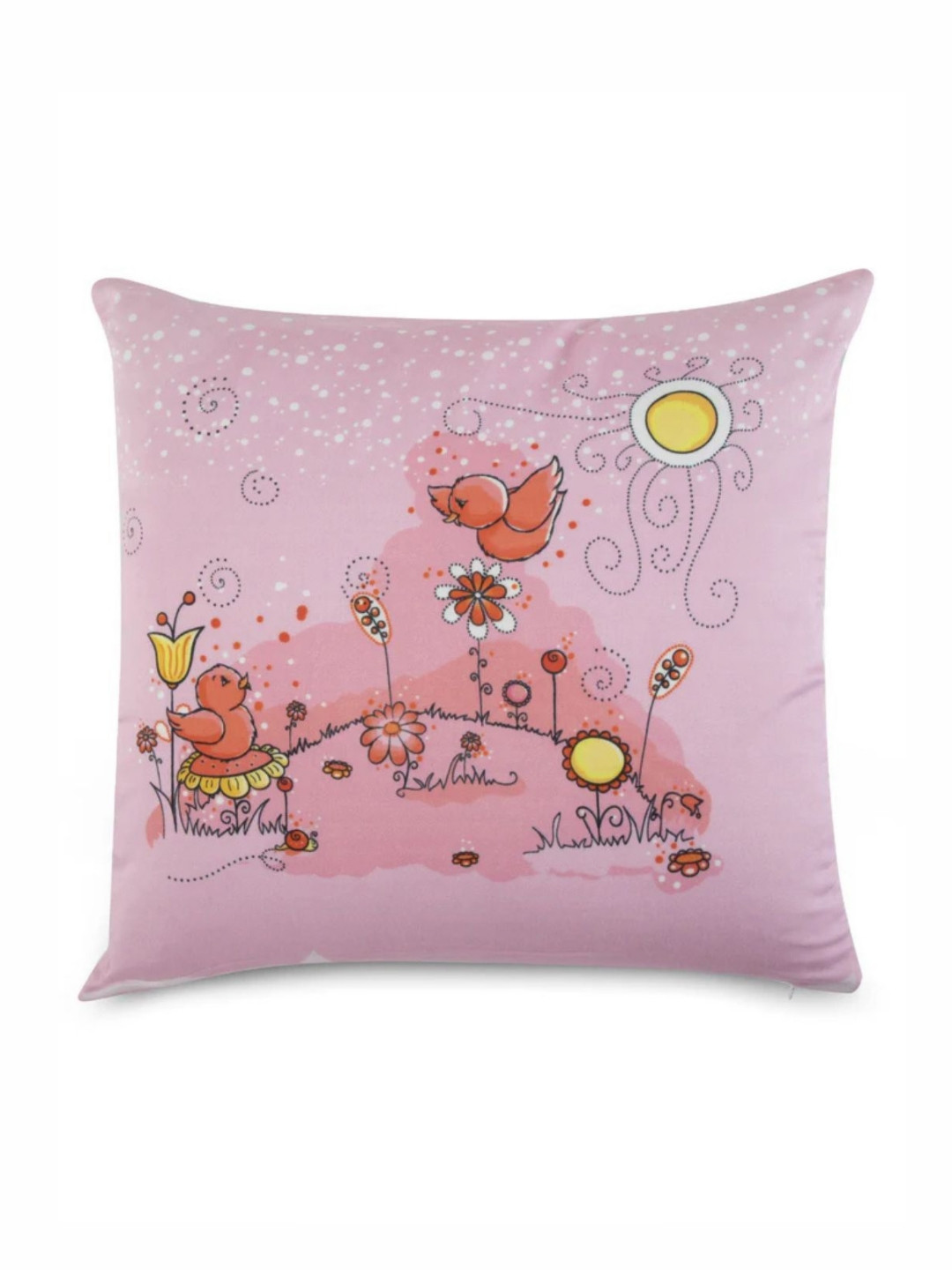 WAXWINGO Bridie Kids Pink & Yellow Cartoon Characters Printed Square Cushion Cover