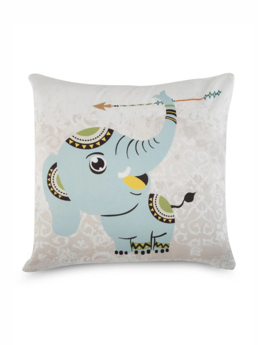 WAXWINGO Smily Kids Blue & Grey Cartoon Characters Square Cushion Cover