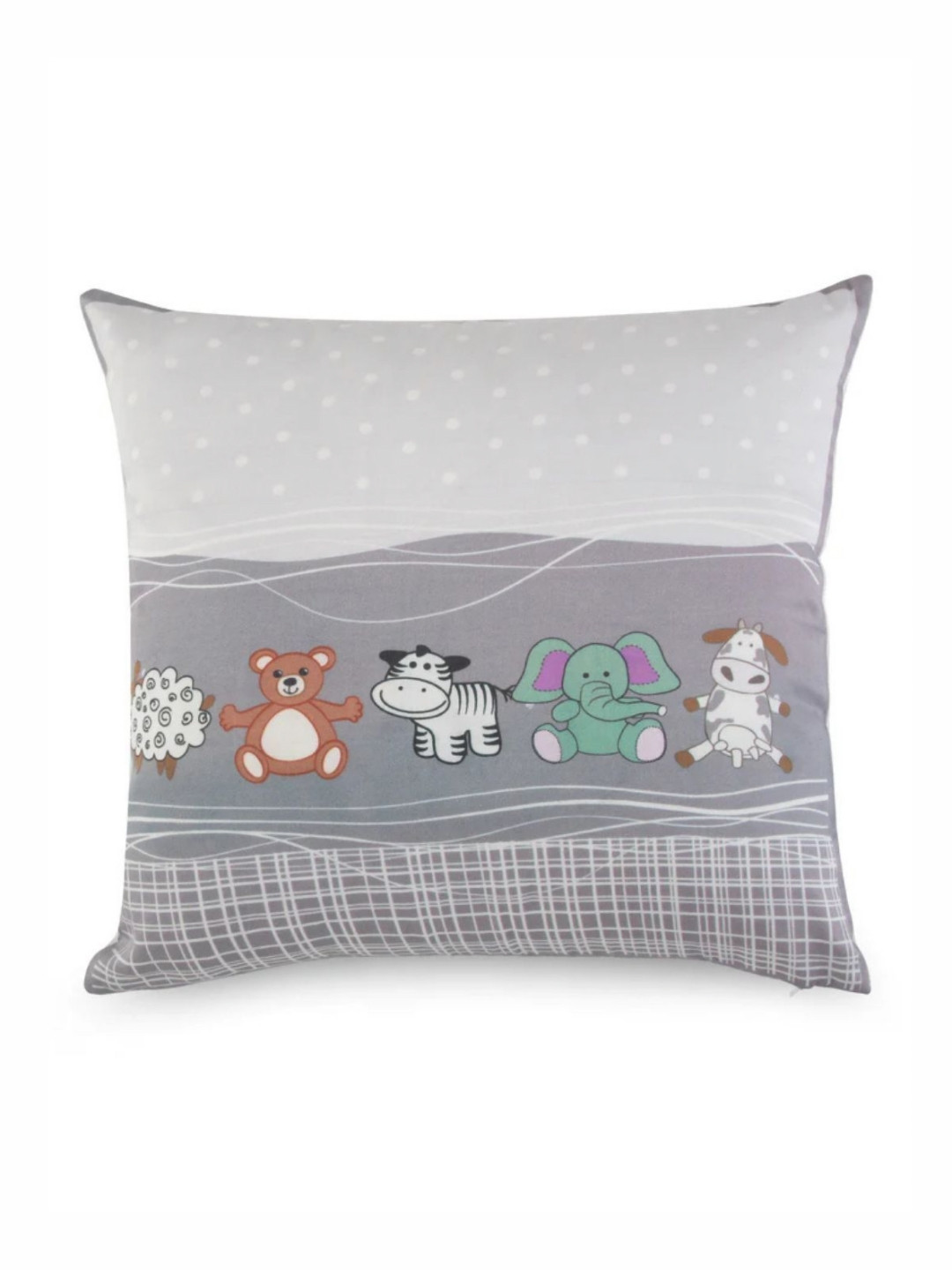 WAXWINGO Cuties Kids Grey & White Cartoon Characters Square Cushion Cover