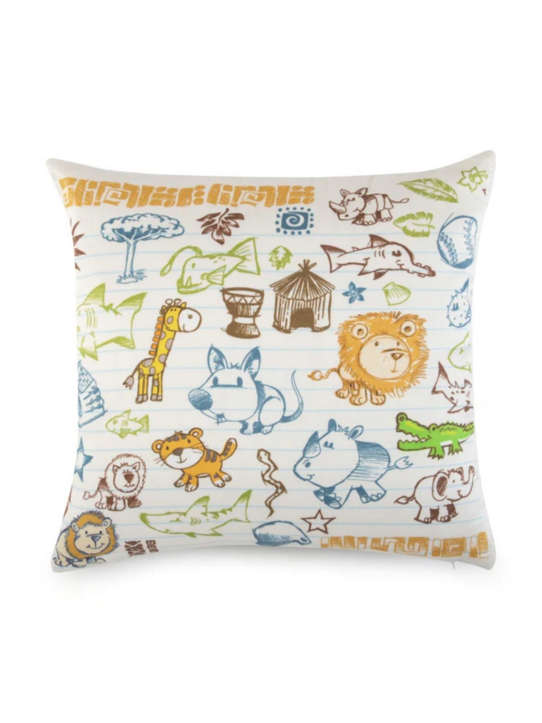 WAXWINGO Note Art Kids White & Yellow Cartoon Characters Square Cushion Cover