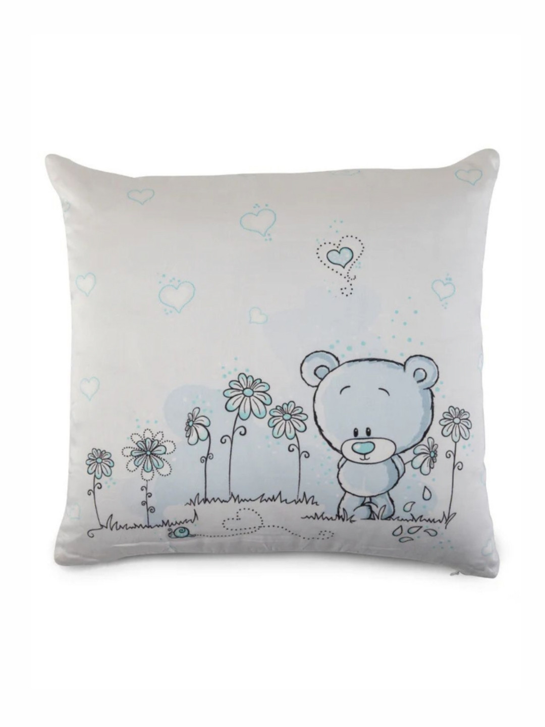 WAXWINGO Teddy Kids Off White & Blue Cartoon Characters Rectangle Cushion Cover