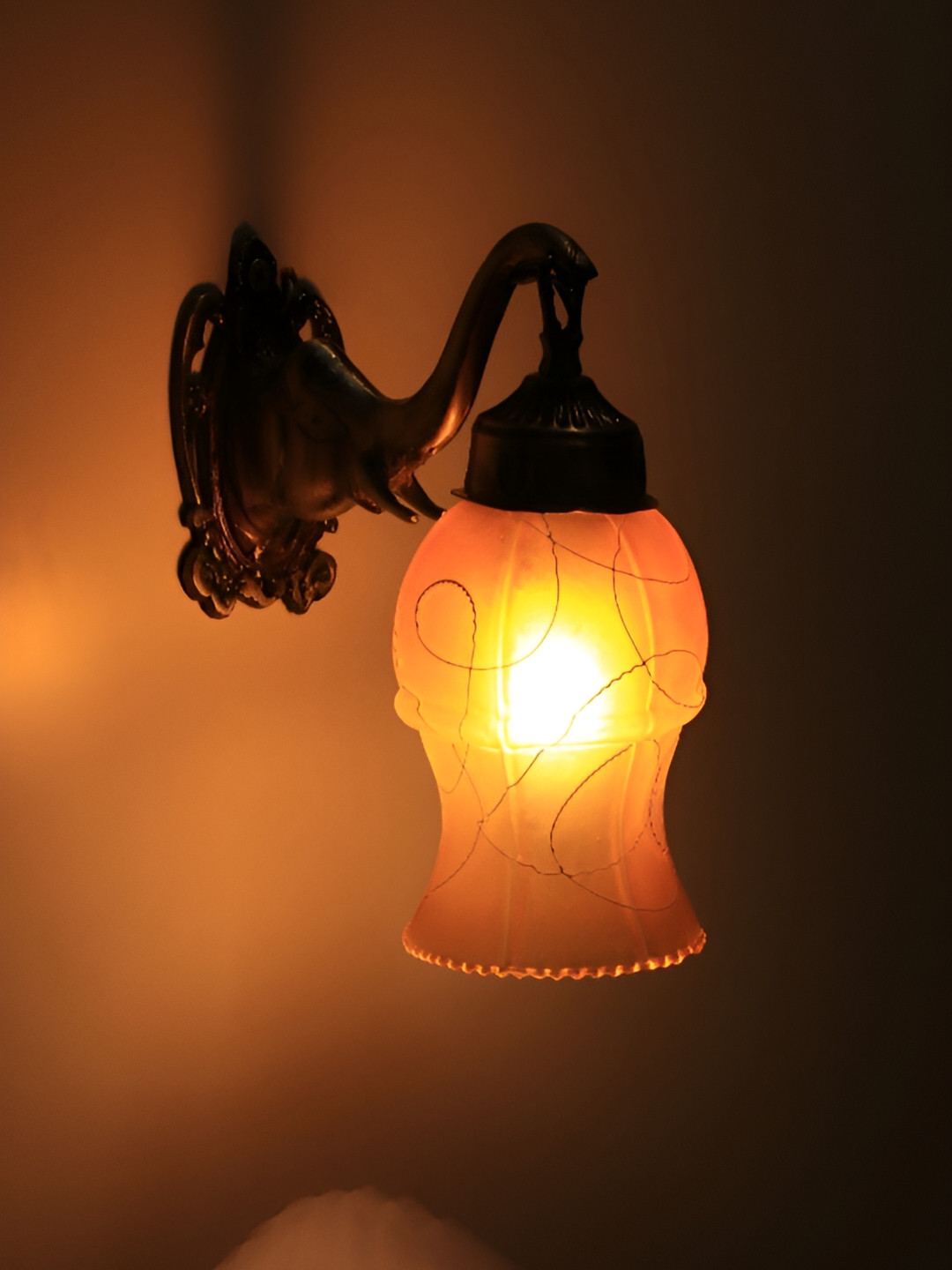 VAGalleryKing Brown & Gold-Toned Textured Elephant Design Glass Bell Shaped Wall Lamp