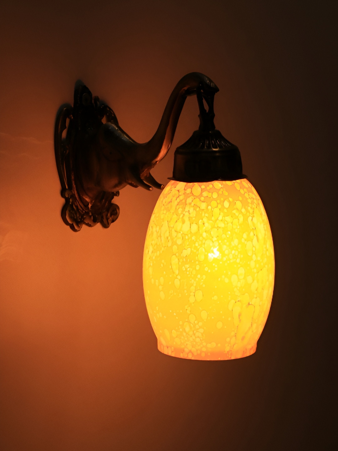 VAGalleryKing Yellow & Beige Printed Bell Shaped Antique Elephant Design Glass Wall Lamp