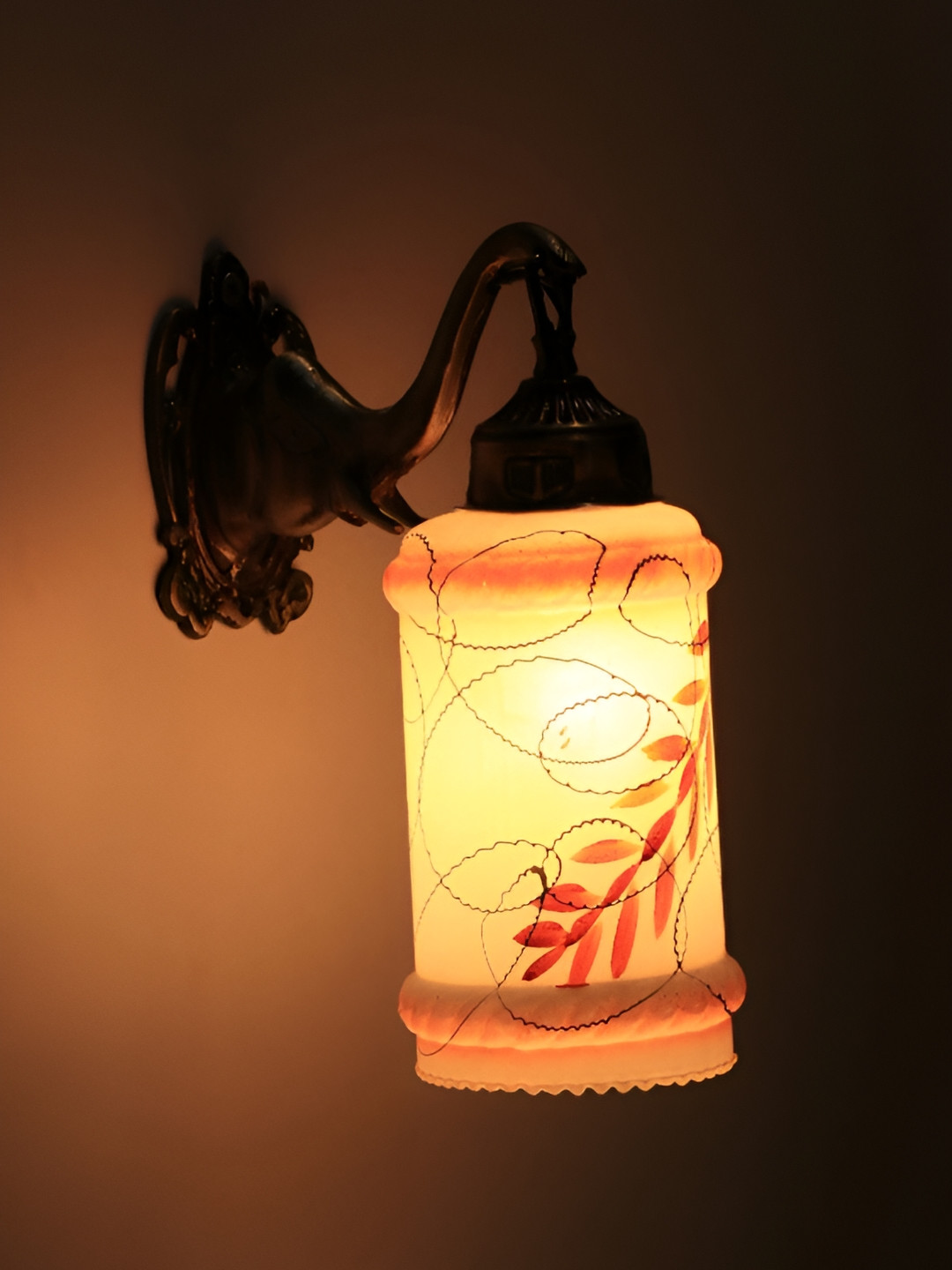 VAGalleryKing White & Brown Printed Cylindrical Shaped Elephant Design Glass Wall Lamp