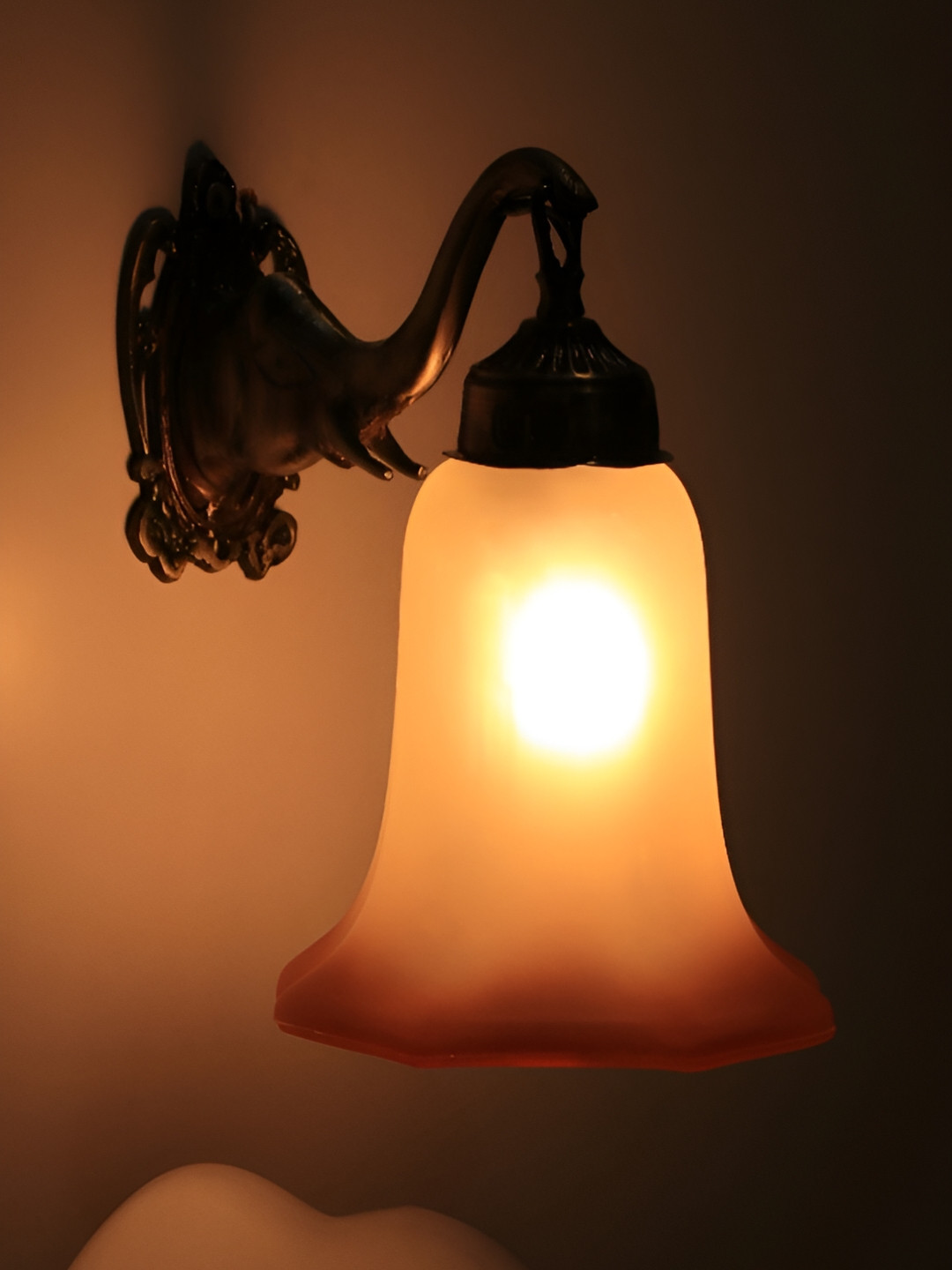 VAGalleryKing Transparnt & Orange Bell Shaped Antique Elephant Design Glass Wall Lamp