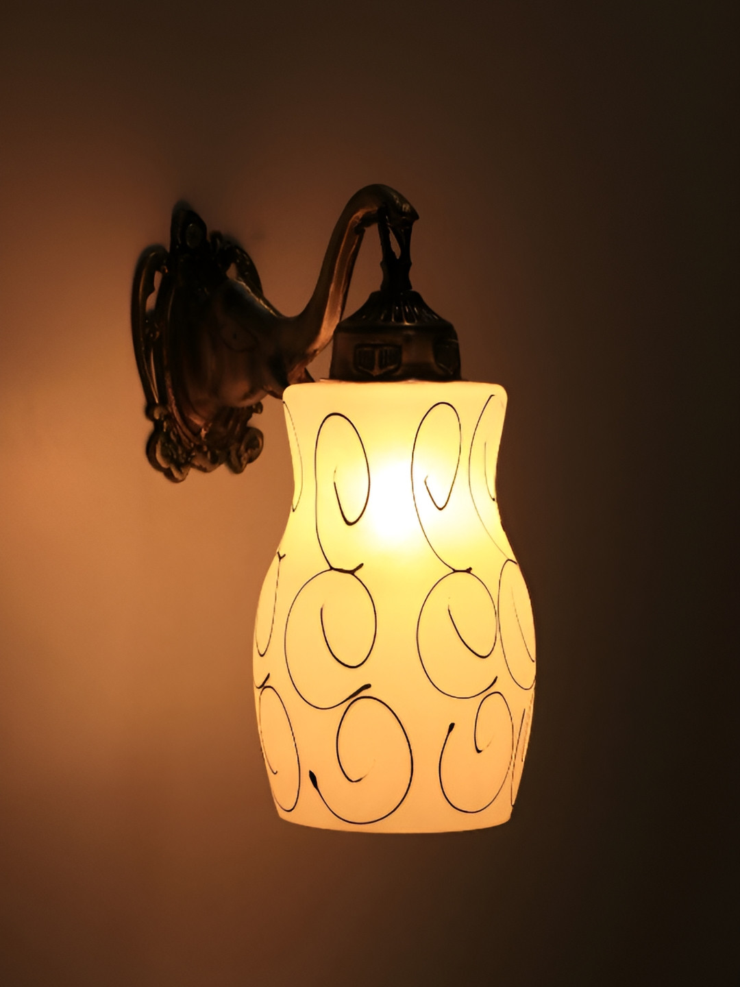 VAGalleryKing White & Black Textured Glass Elephant Design Cylinder Shaped Wall Lamp