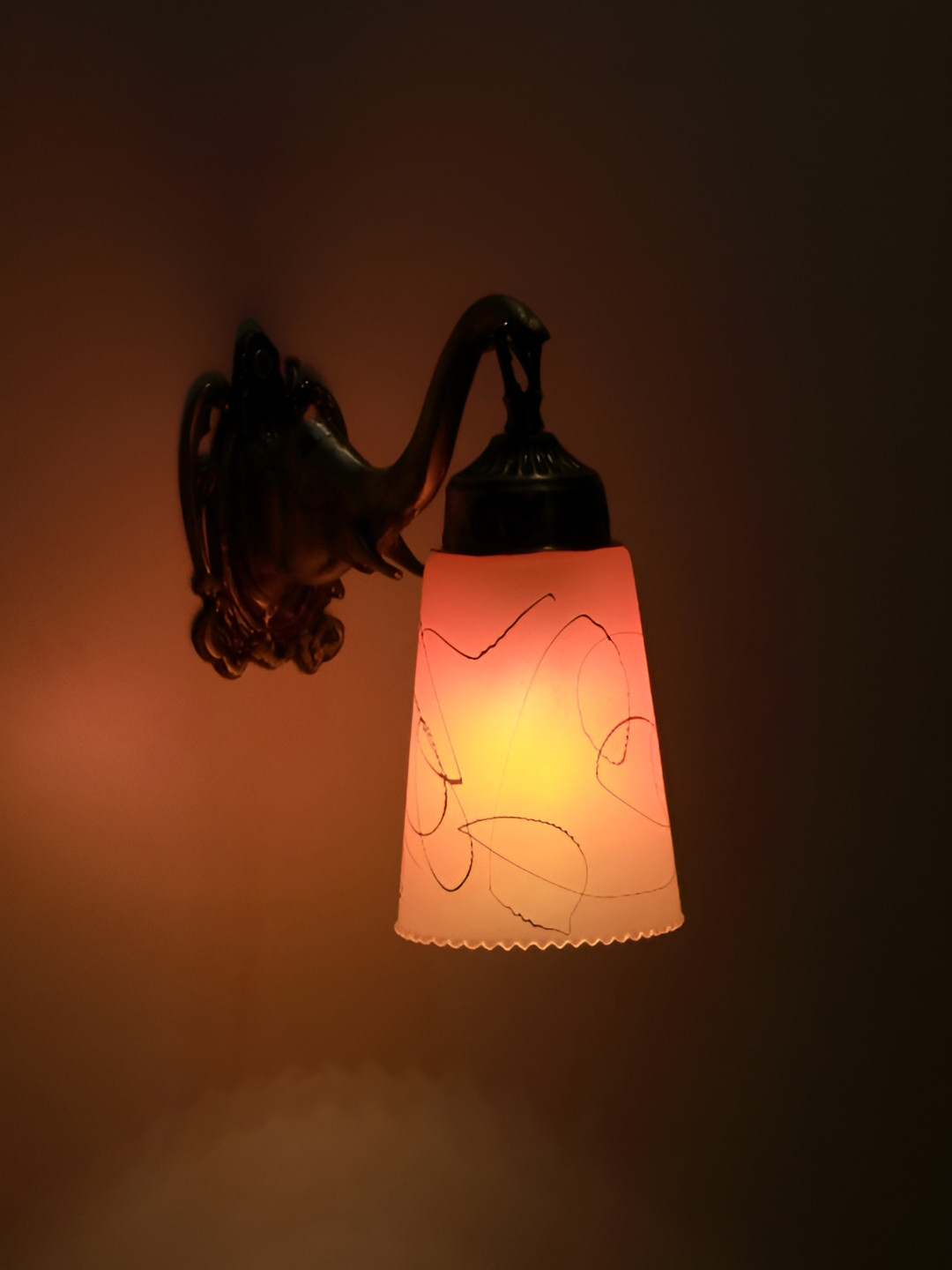 VAGalleryKing Orange & Gold-Toned Textured Elephant Design Glass Bell Shaped Wall Lamp