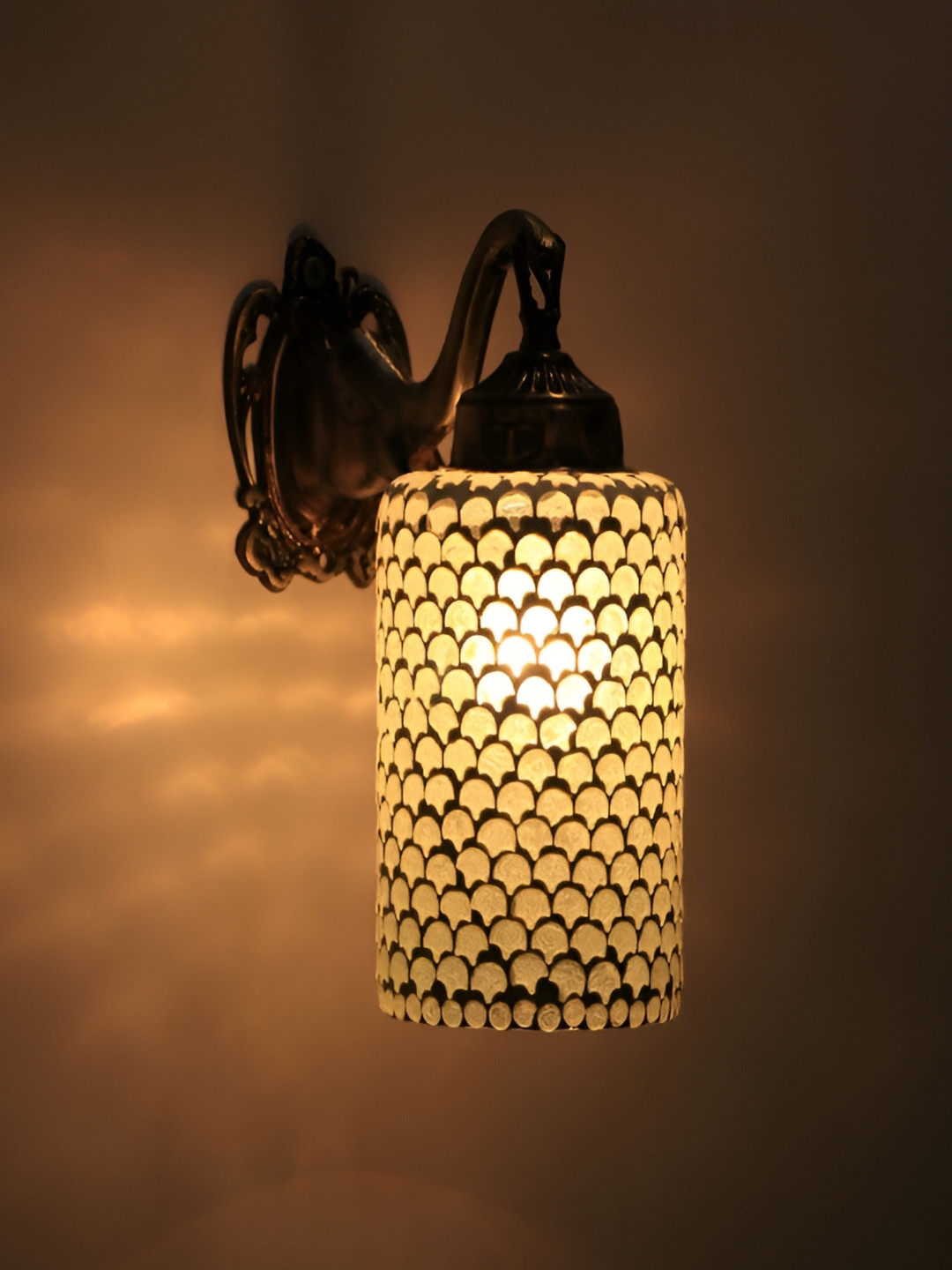 VAGalleryKing White & Transparent Printed Antique Elephant Design Glass Wall Lamp