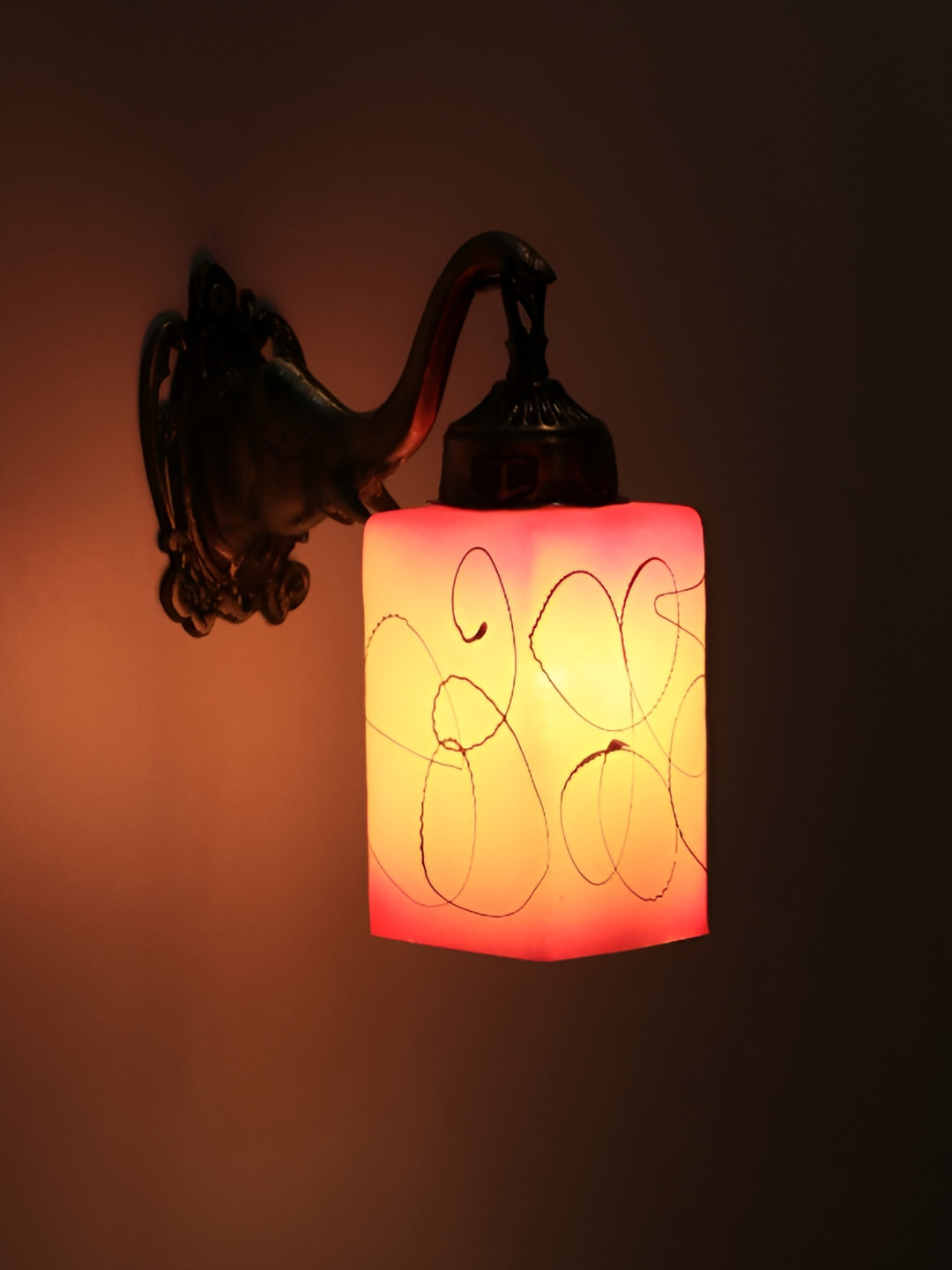 VAGalleryKing White & Pink Textured Glass Rectangle Shaped Wall Lamp