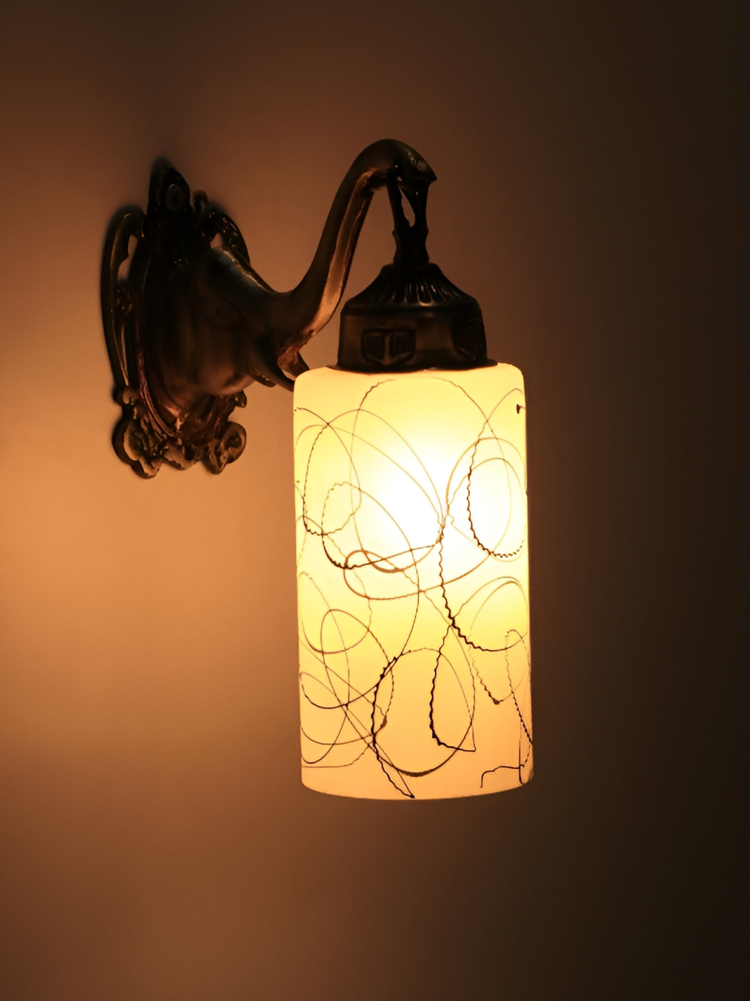 VAGalleryKing Whit & Black Printed Cylindrical Shaped Elephant Design Glass Wall Lamp