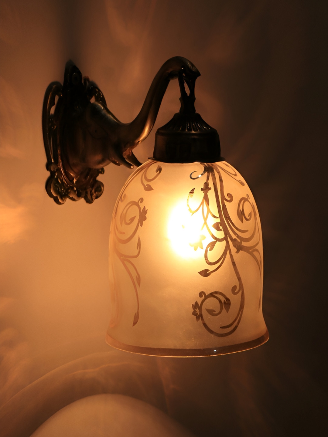 VAGalleryKing Transparnt & Gold Toned Printed Antique Elephant Design Glass Wall Lamp