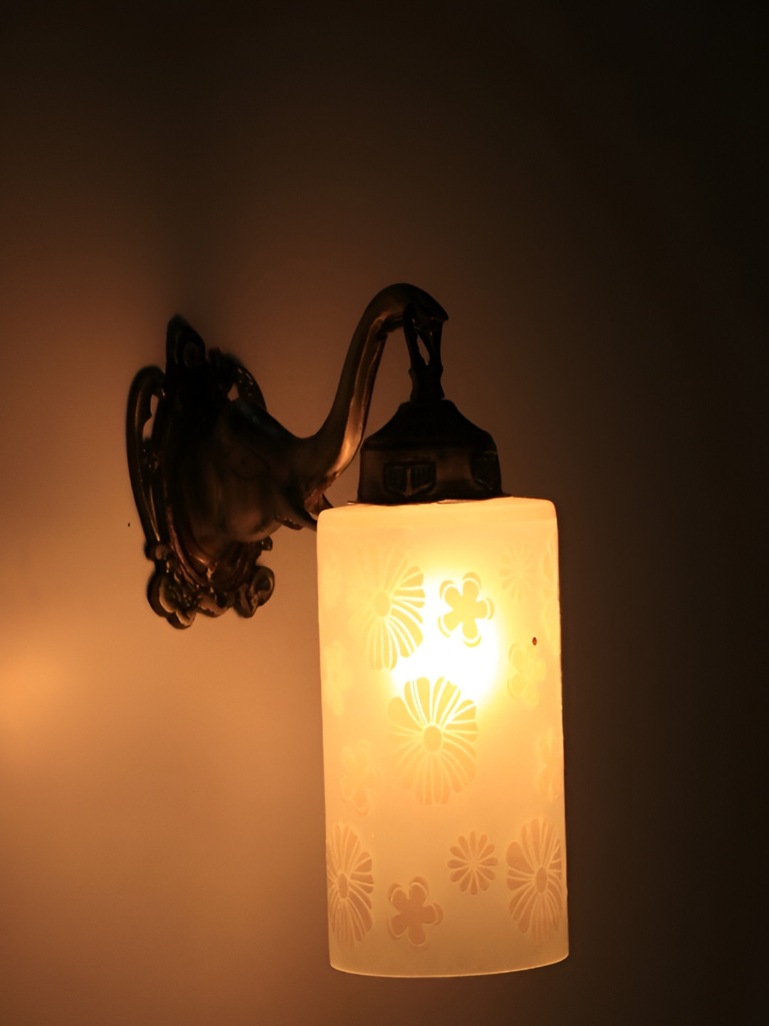 VAGalleryKing White & Gold-Toned Textured Glass Cylinder Shaped Elephant Design Wall Lamp