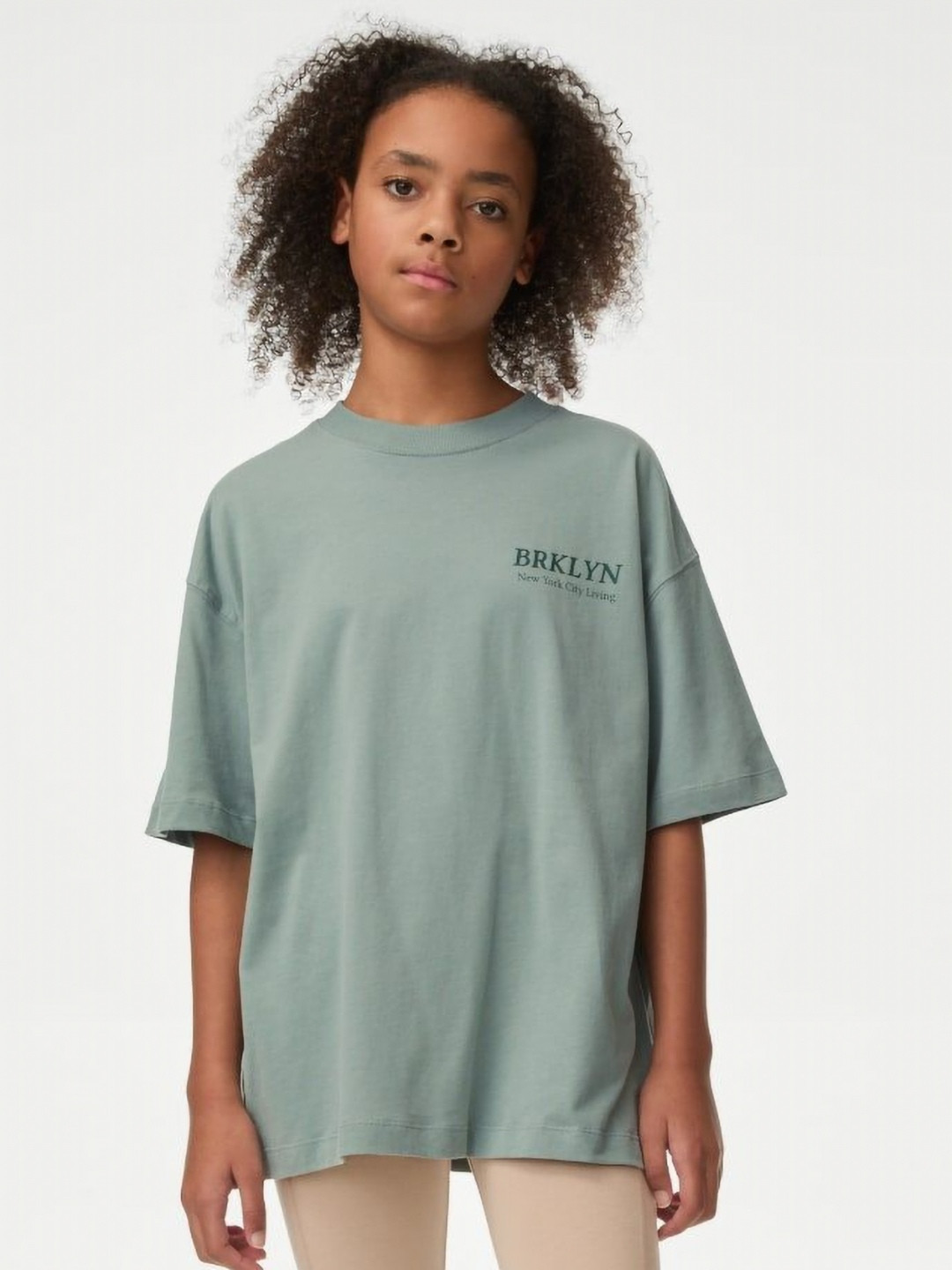 Marks & Spencer Girls Brklyn Typography Printed Round Neck Cotton Oversized T-shirt