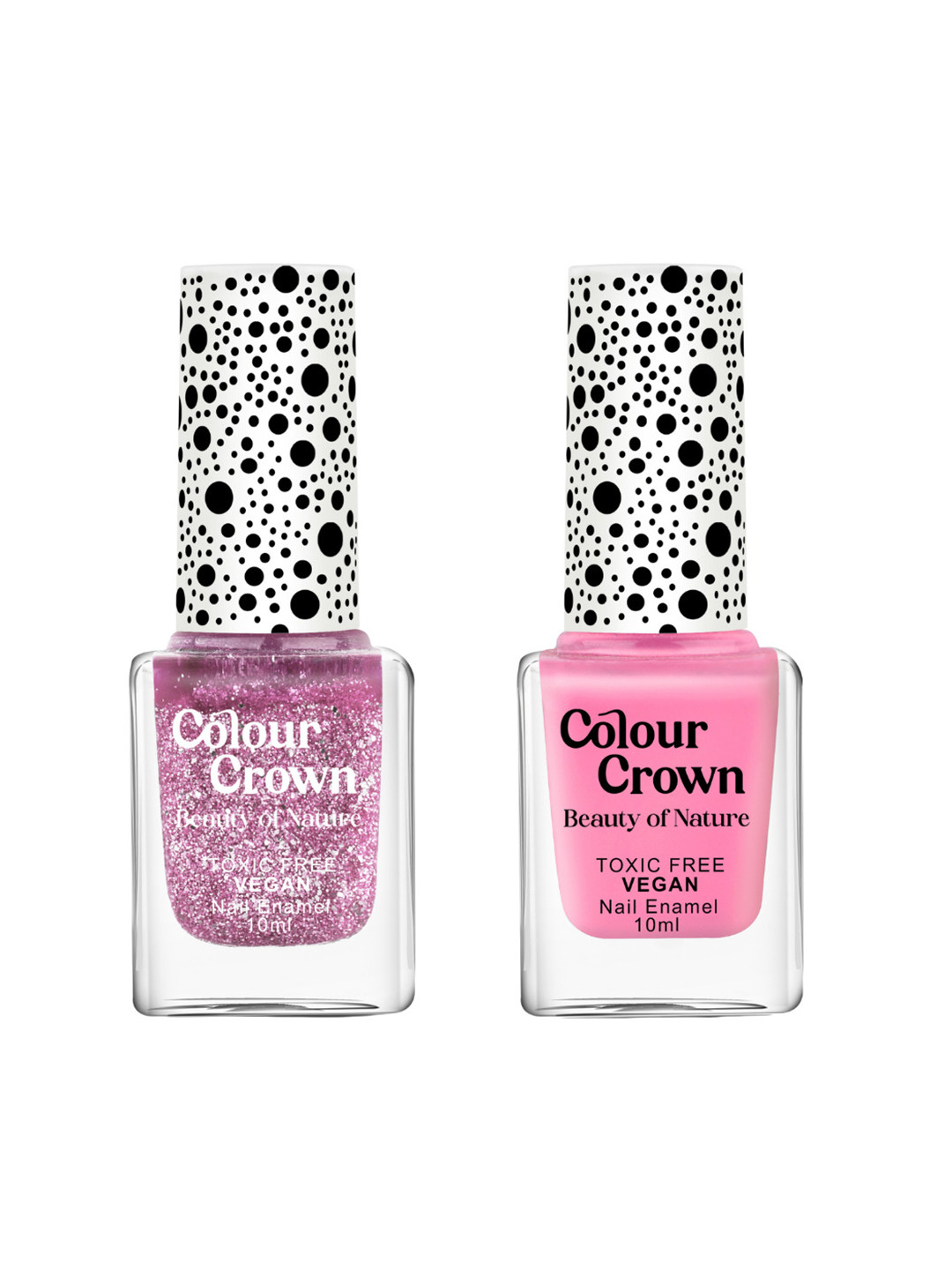 CROWN Beauty Of Nature Set Of 2 Longwear Nail Polish- 10 ml Each- Pink Sparkle Duo