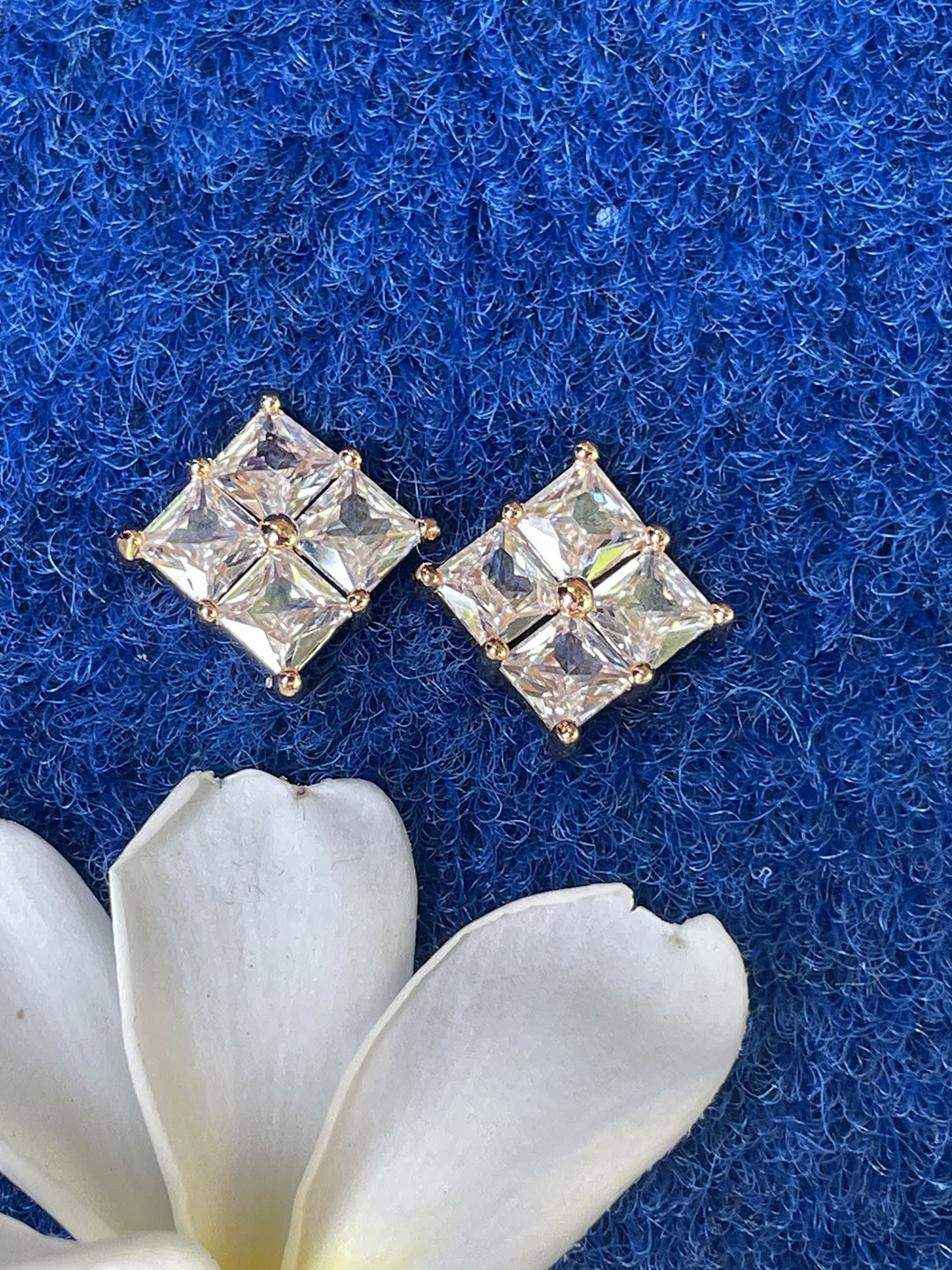 MONI LIFESTYLE Rose Gold-Plated Artificial Stones Studded Square Shaped Studs