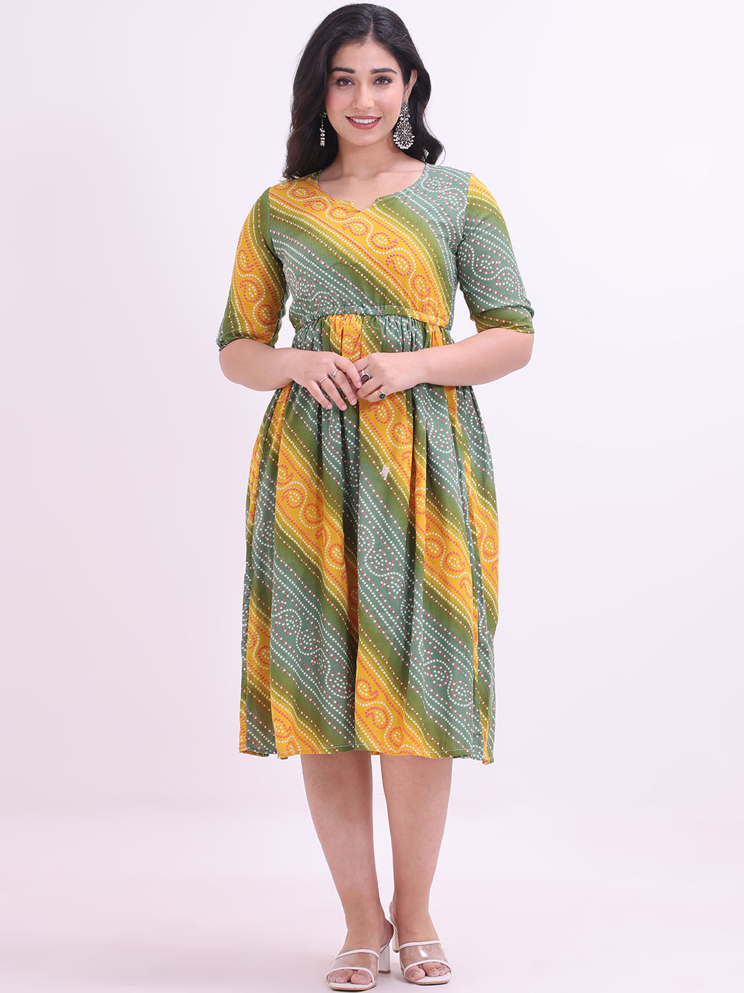 Intizer Bandhani Printed Notch-Neck Ethnic Dresses