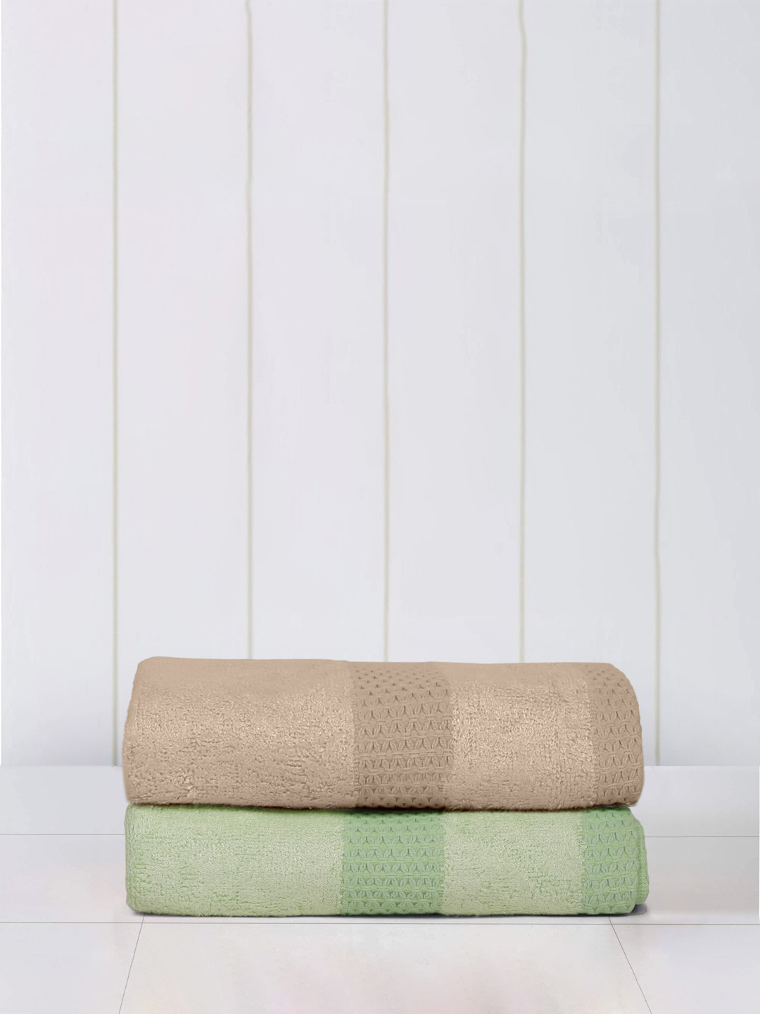 Mulberry Living 2Pcs Neon Green & Coral Peach Solid Bamboo Bliss Bath Towels