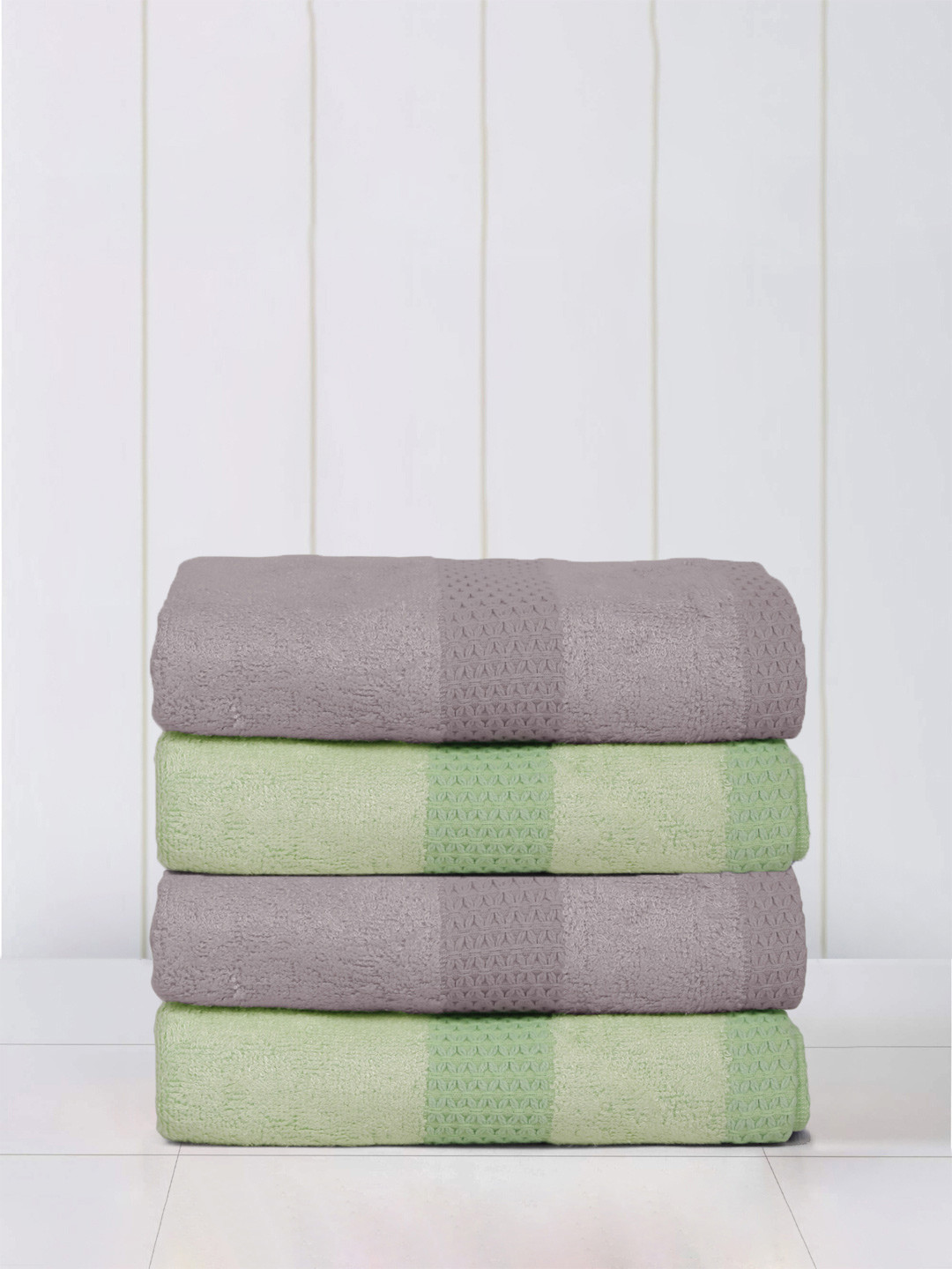 Mulberry Living 4 Pcs Light Lavender & Neon Green Solid Bamboo Bliss Hand Towels