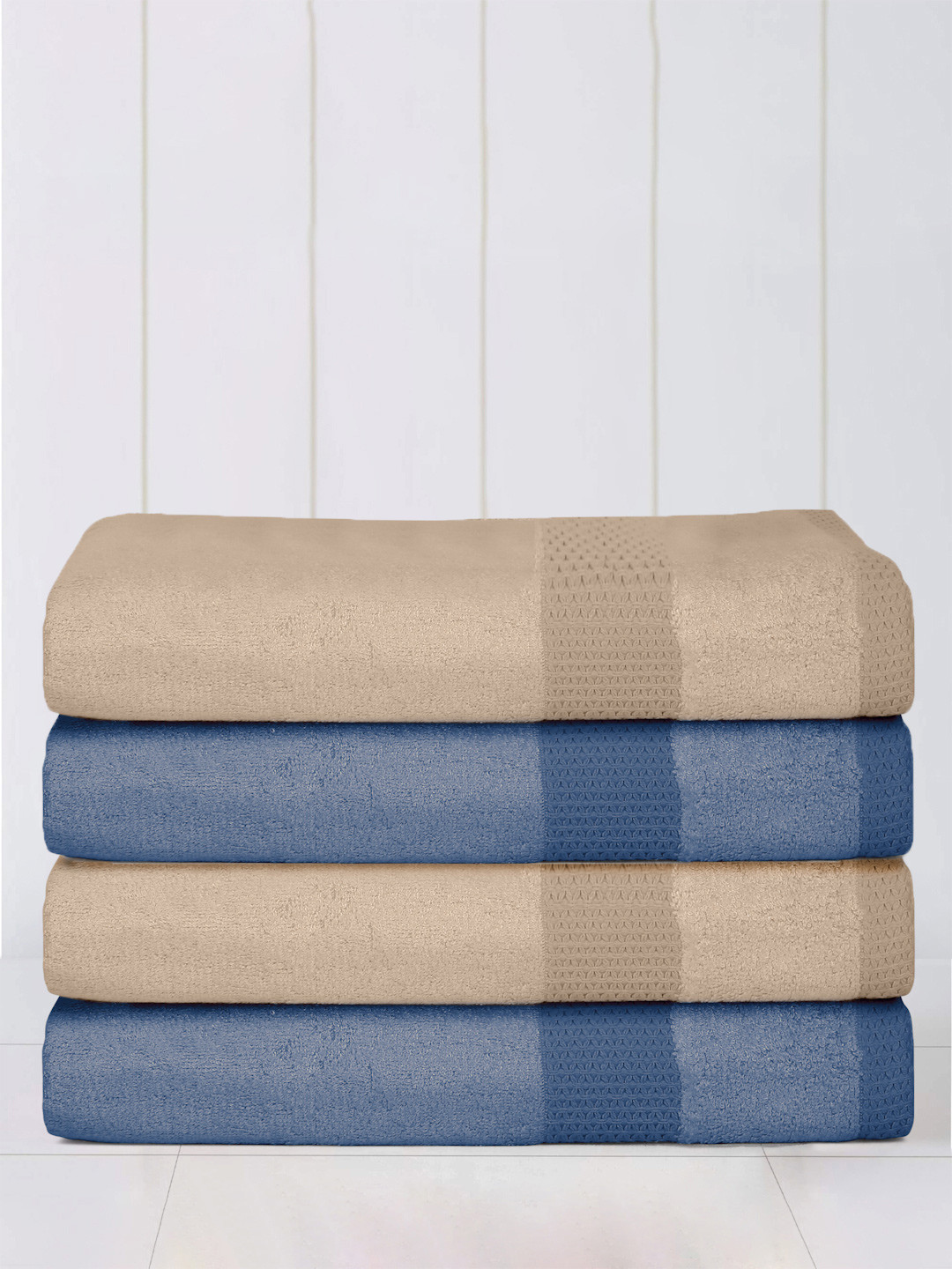 Mulberry Living 4 Pcs Denim Blue & Coral Peach Solid Bamboo Bliss Hand Towels