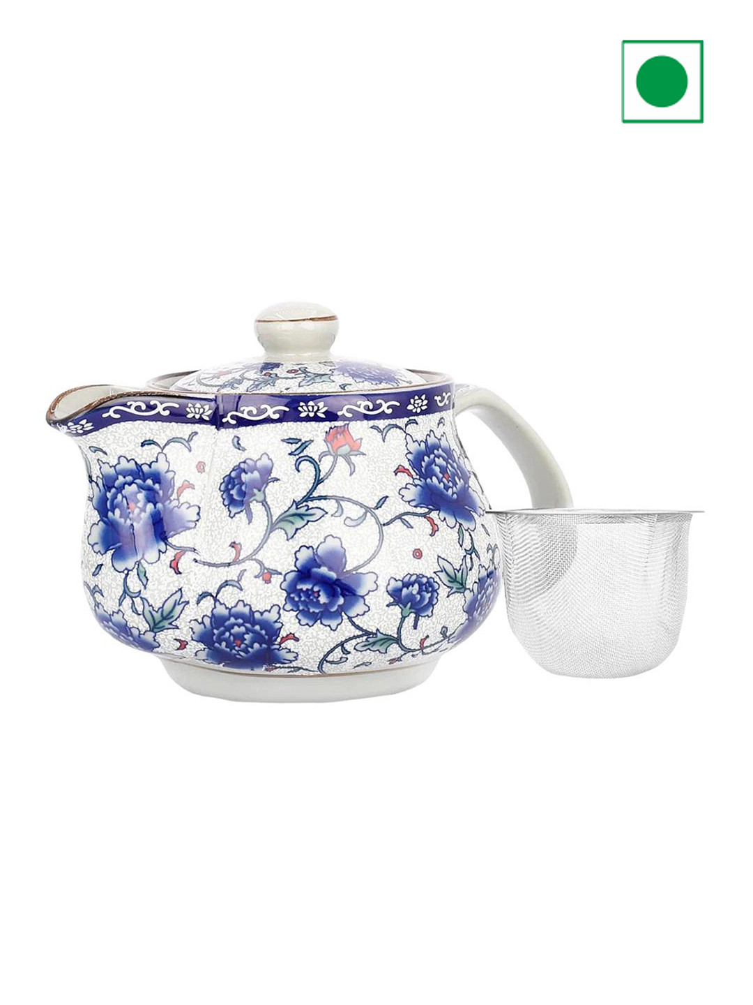 TGL Co. White & Blue Printed Ceramic Tea Pot With Infuser 500 ML