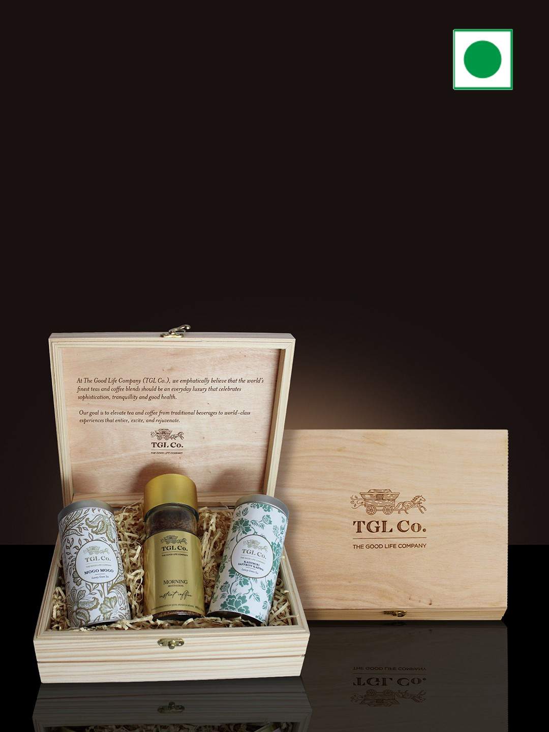 TGL Co. Moring Motivation Coffee, Mogo Mogo Green & Kashmiri Kahwa Tin Can