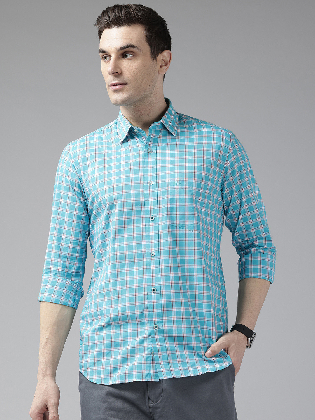 ColorPlus Tailored Fit Kooltex Fabric Checked Casual Shirt