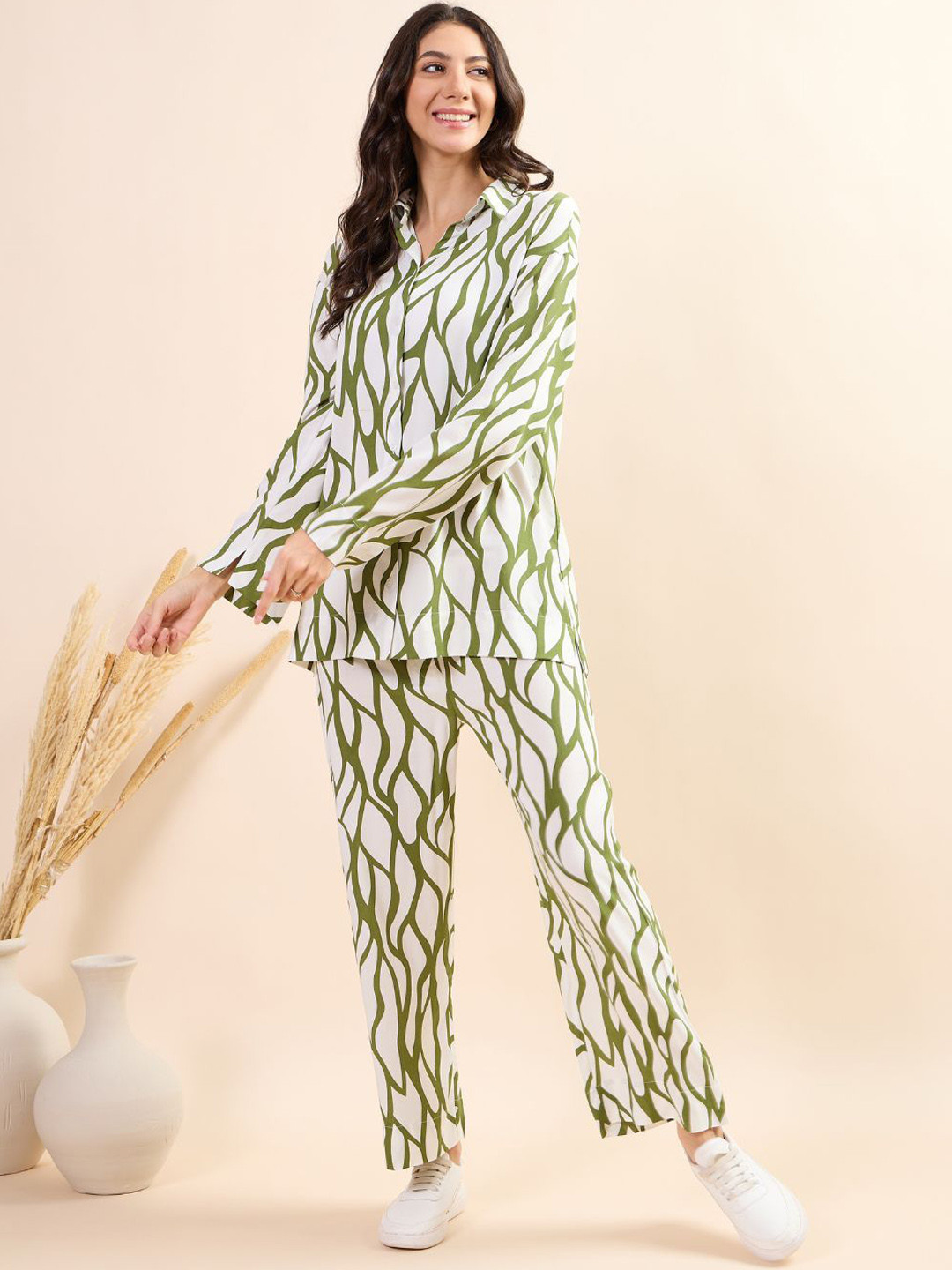 Kiarabel Retail Printed Long Sleeves Pure Cotton Shirt With Trouser