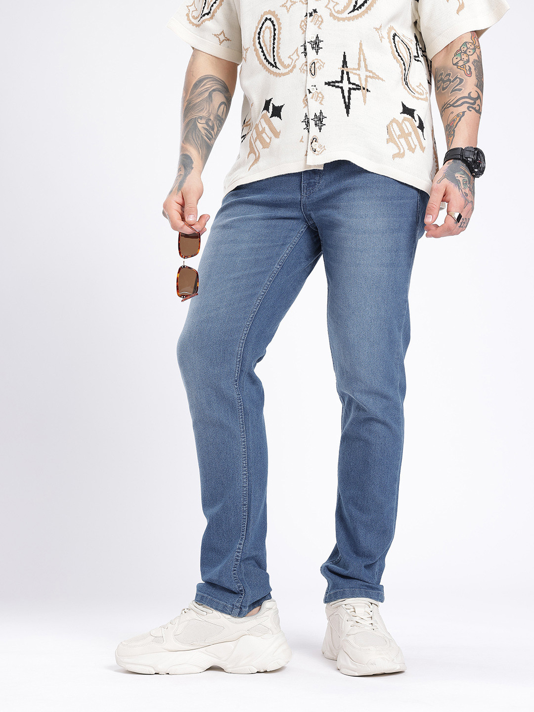 glitchez Men Slim Fit Light Fade Stretchable Jeans
