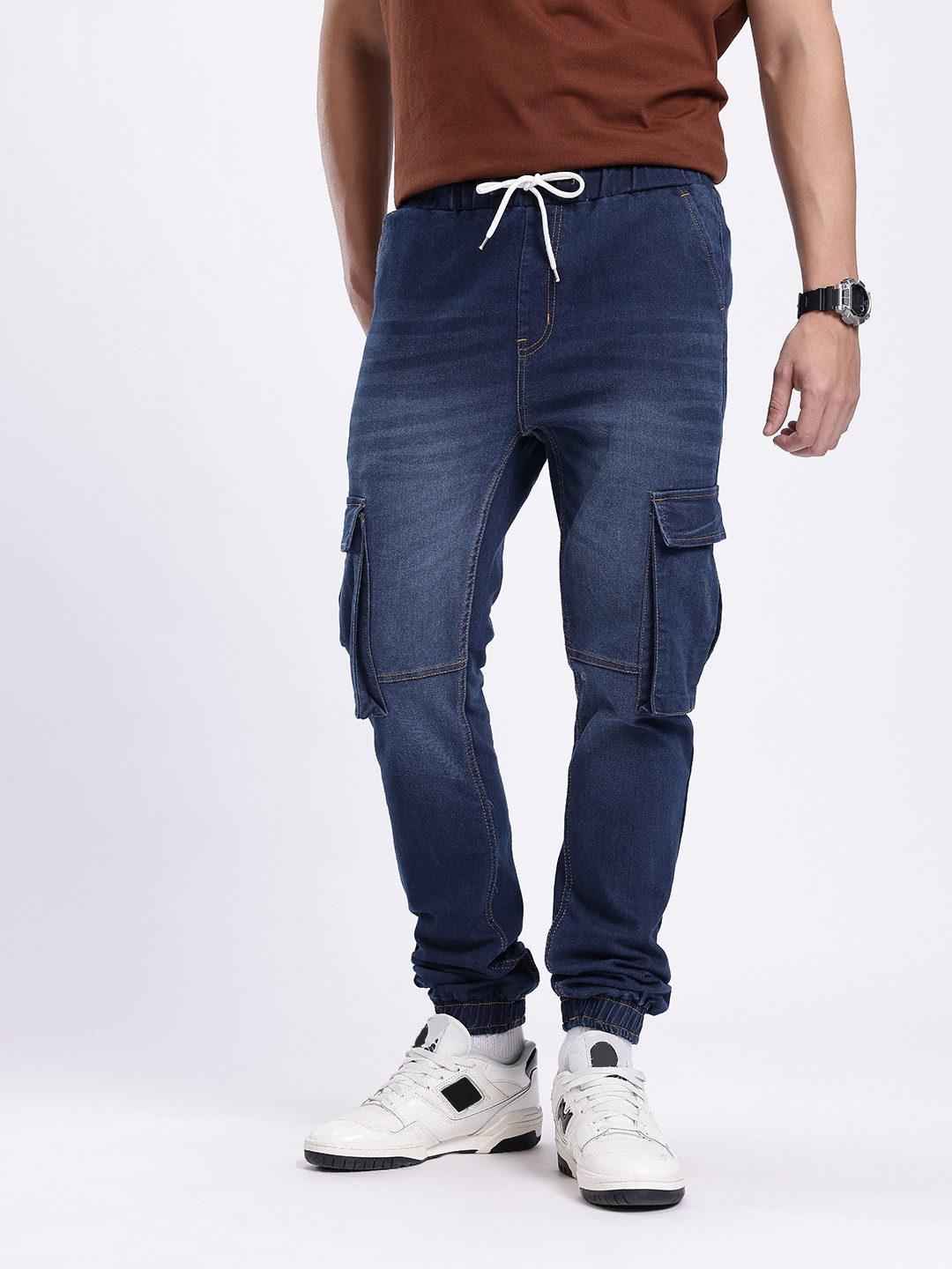 glitchez Men Jogger Fit Dark Cargo Jeans