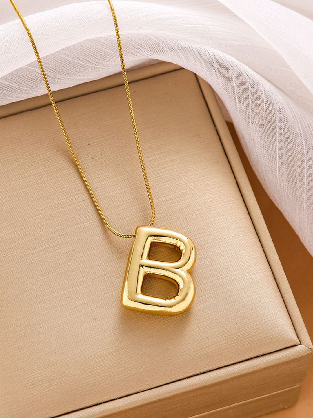 DIVASTRI Gold-Plated Anti-Tarnish B Initial Alphabet Stainless Steel Pendant With Chain