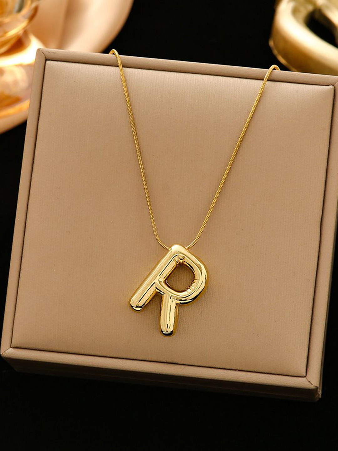DIVASTRI Gold-Plated Anti-Tarnish R Initial Alphabet Stainless Steel Pendant With Chain
