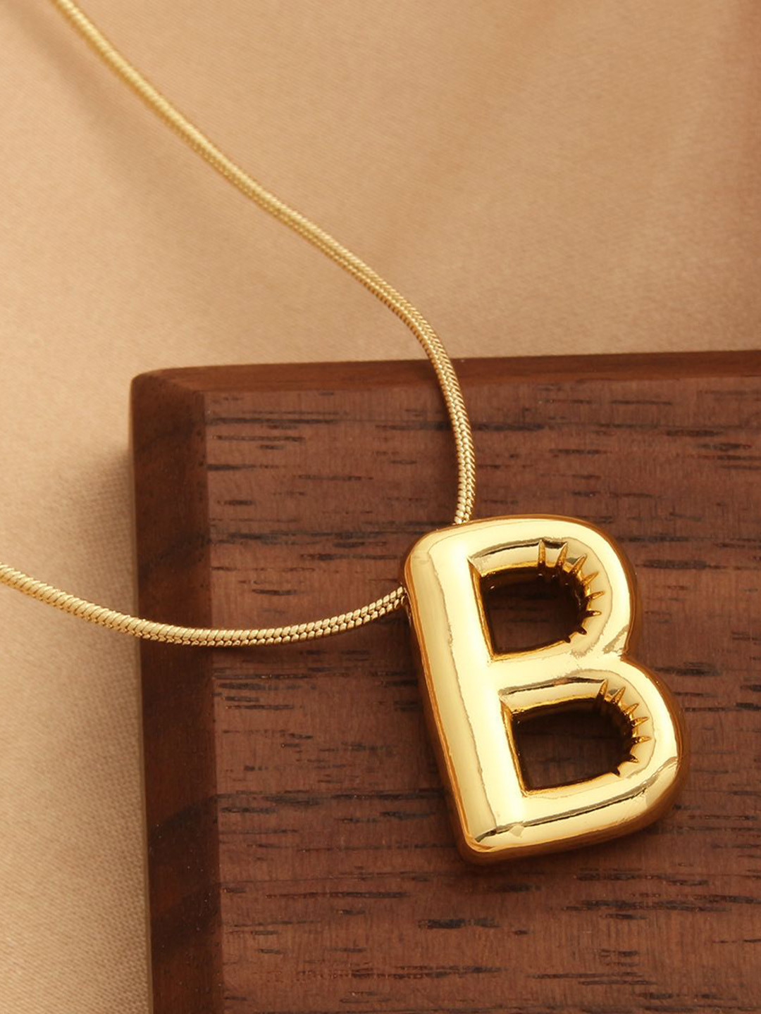 DIVASTRI Gold-Plated Anti-Tarnish B Initial Alphabet Stainless Steel Pendant With Chain