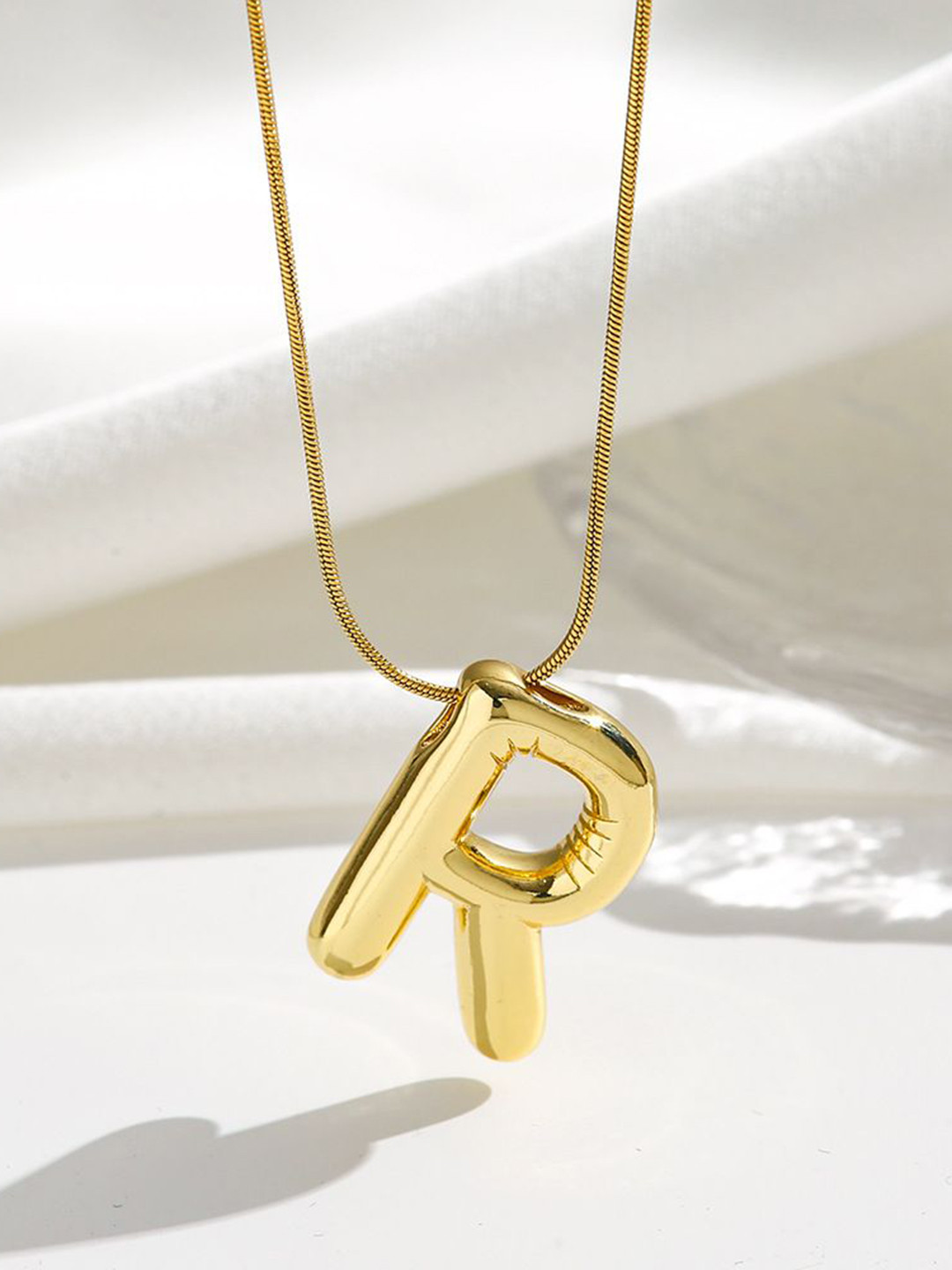 DIVASTRI Gold-Plated Anti-Tarnish R Initial Alphabet Stainless Steel Pendant With Chain