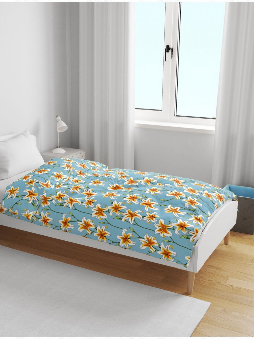 Divine Casa Turquoise Blue Printed Cotton AC Room Reversible120 GSM Single Bed Blanket