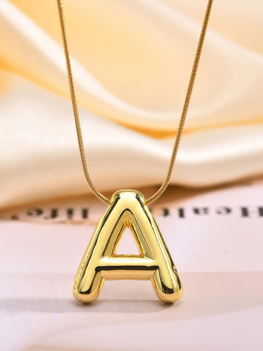 MEENAZ Gold-Plated Stainless Steel Anti-Tarnish A Initial Alphabet Pendant With Chain
